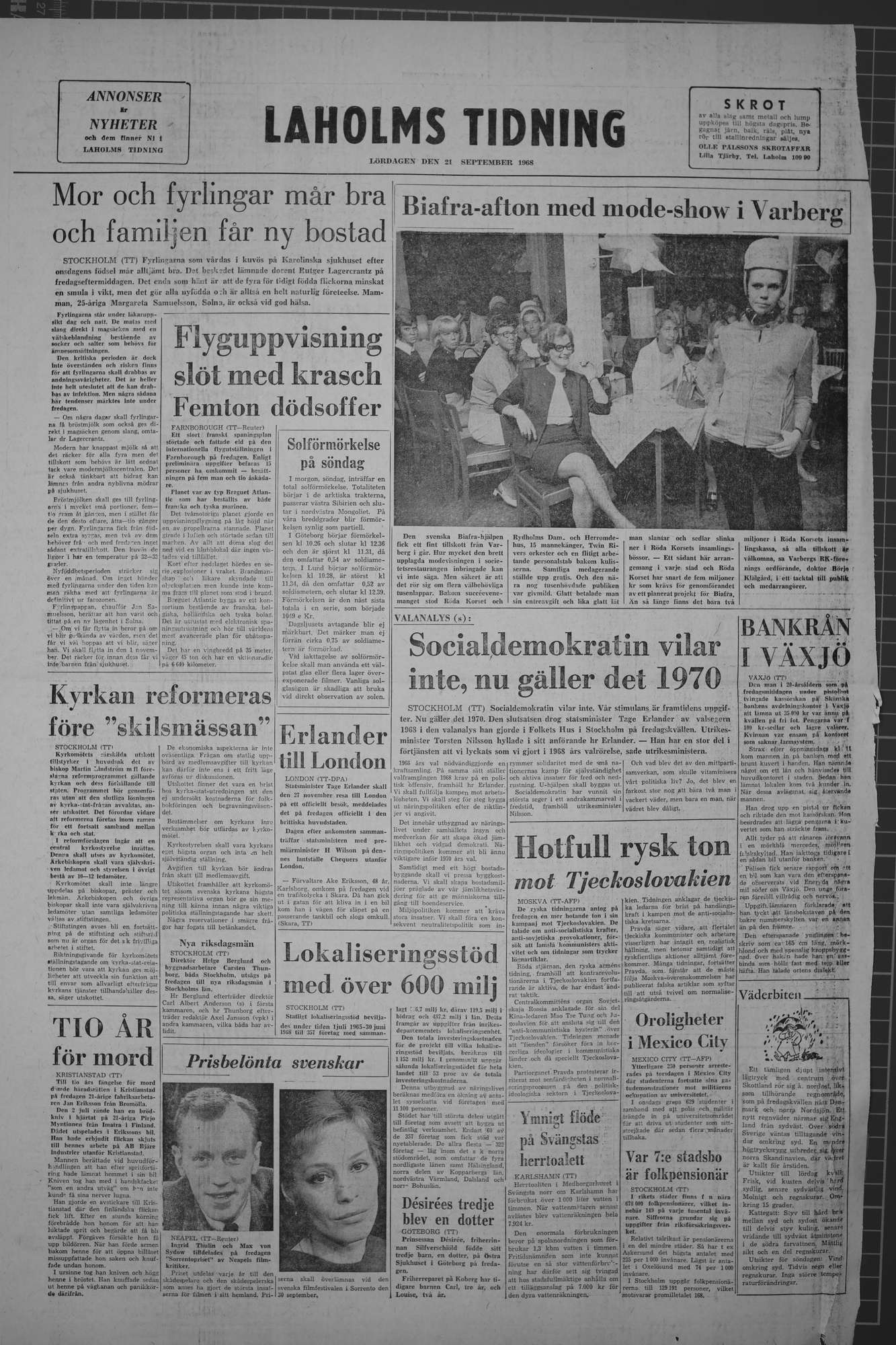 Laholms Tidning Lördag 21 september 1968, sida 8