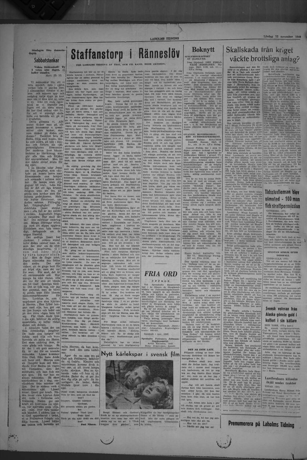 Laholms Tidning Lördag 12 november 1949, sida 6