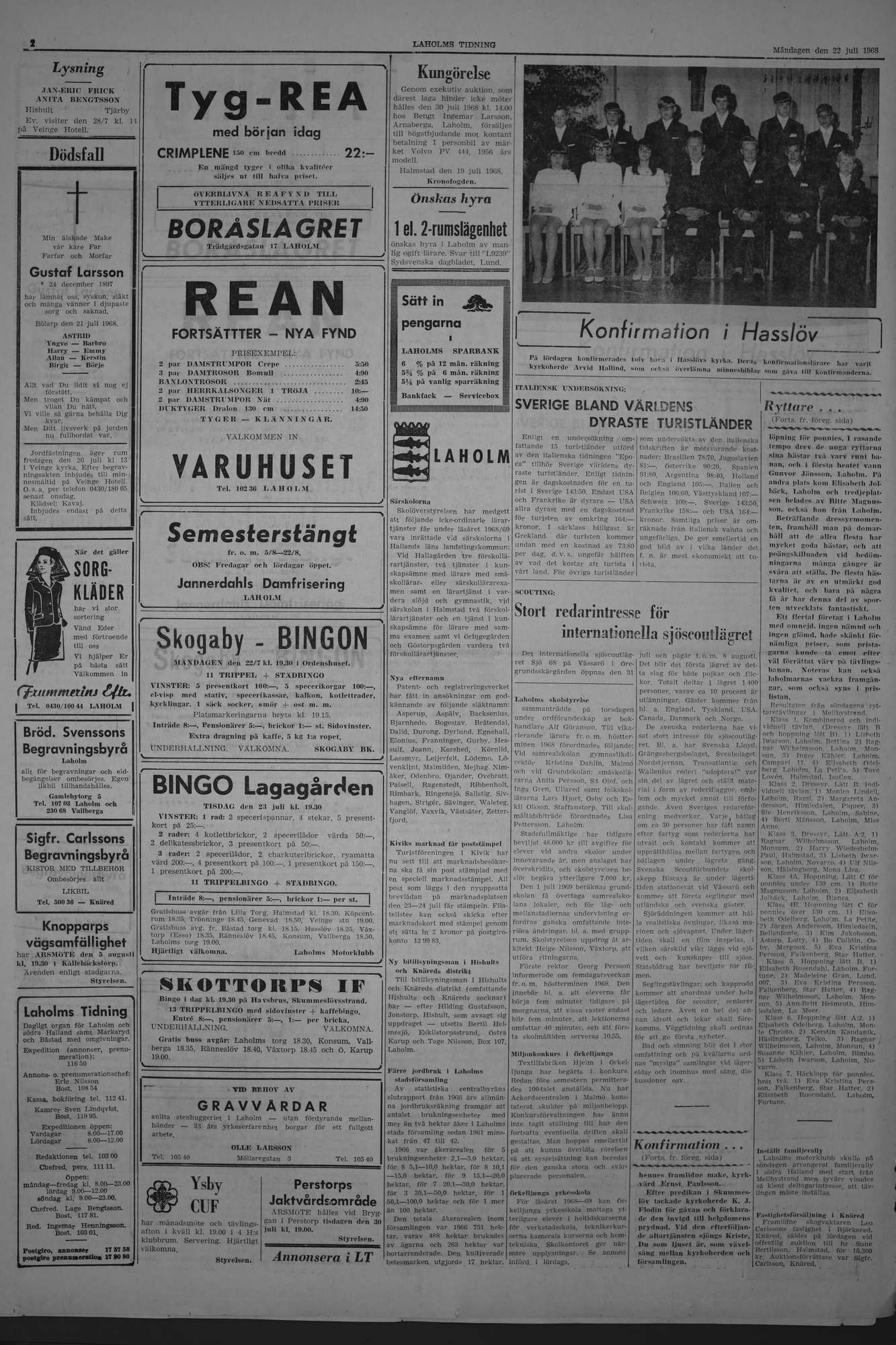 Laholms Tidning Måndag 22 juli 1968, sida 2