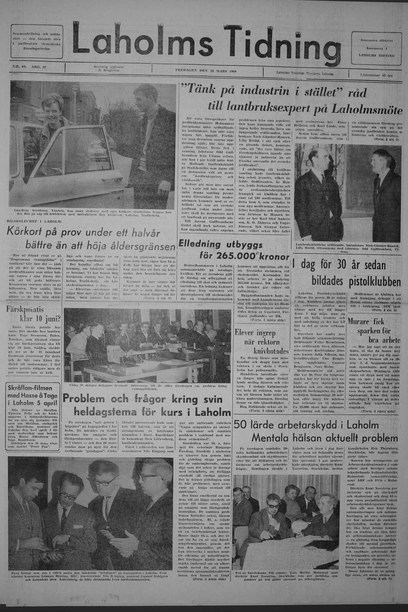 Laholms Tidning Fredag 22 mars 1968, sida 1