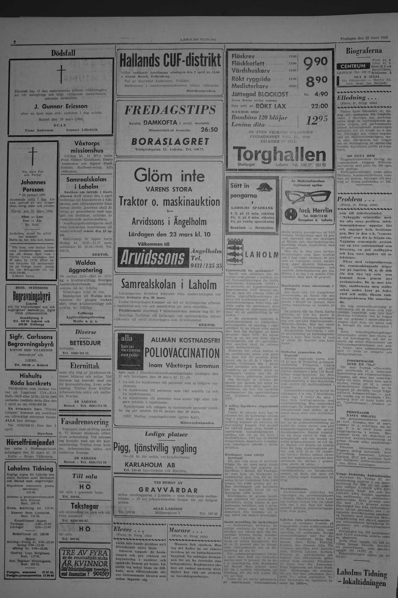 Laholms Tidning Fredag 22 mars 1968, sida 2