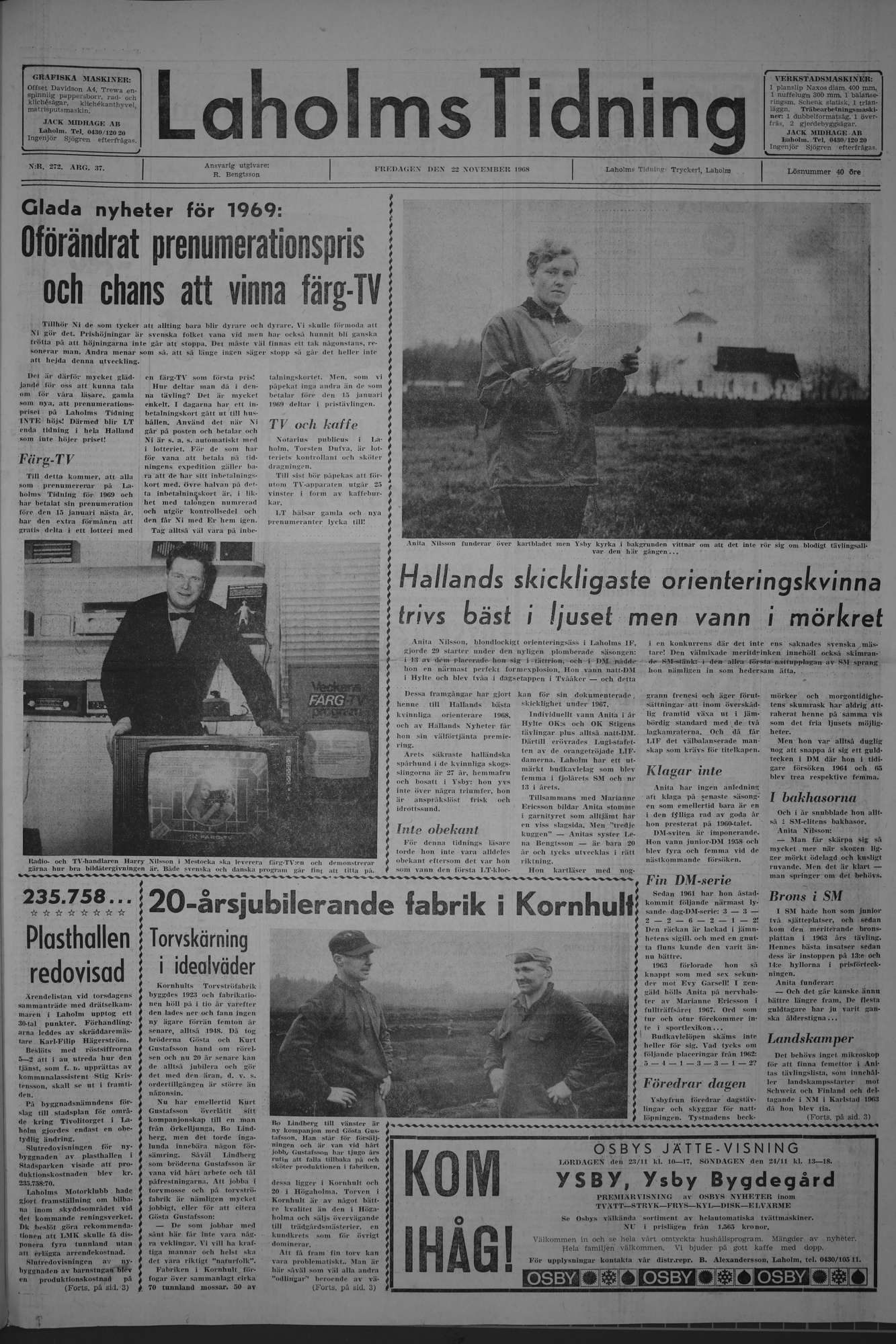 Laholms Tidning Fredag 22 november 1968, sida 1