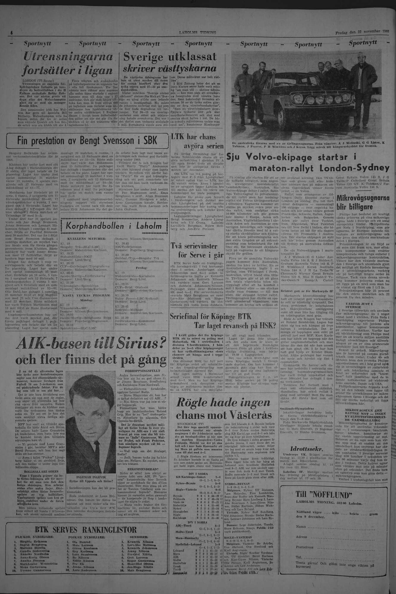 Laholms Tidning Fredag 22 november 1968, sida 6