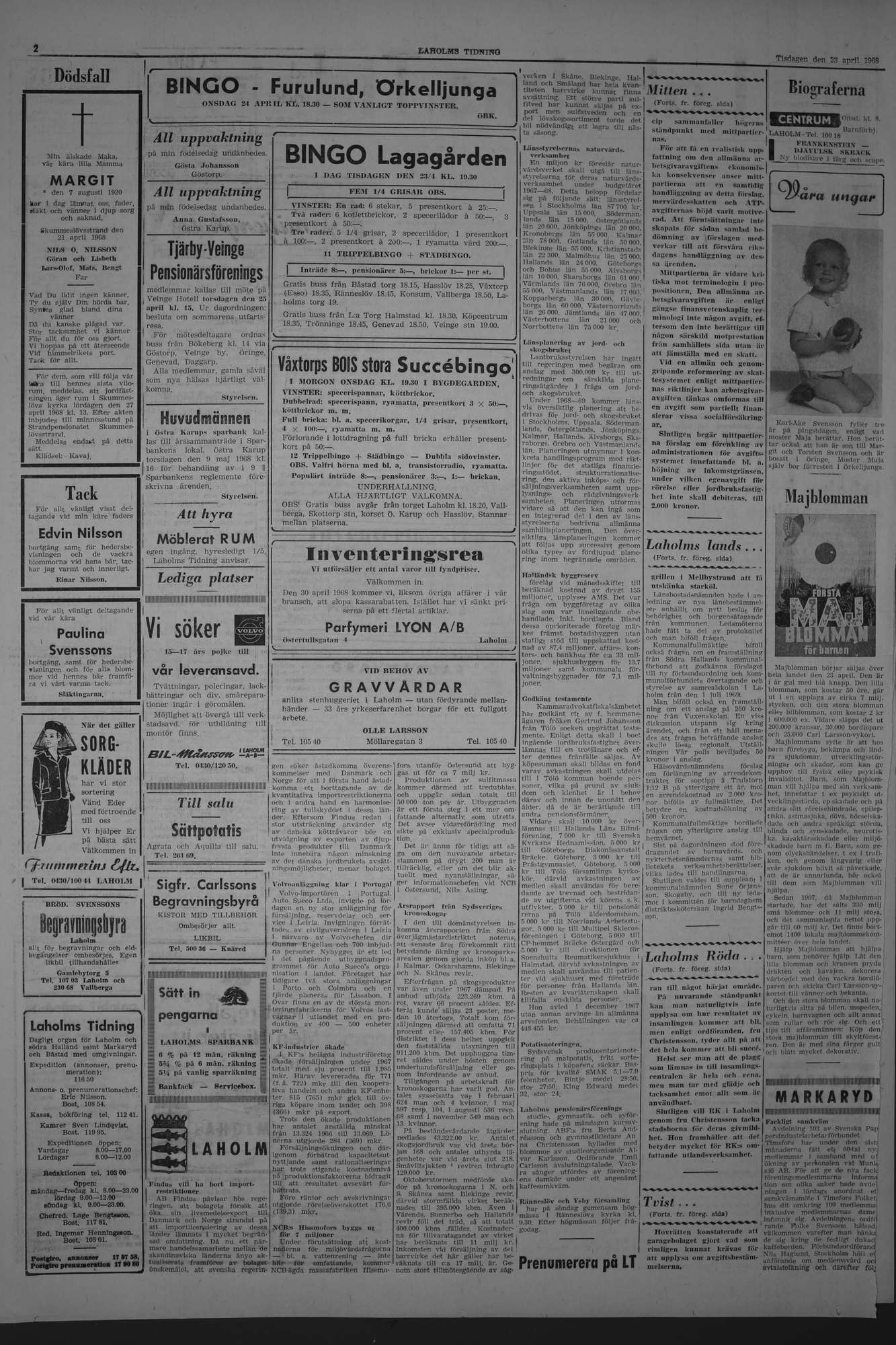 Laholms Tidning Tisdag 23 april 1968, sida 2