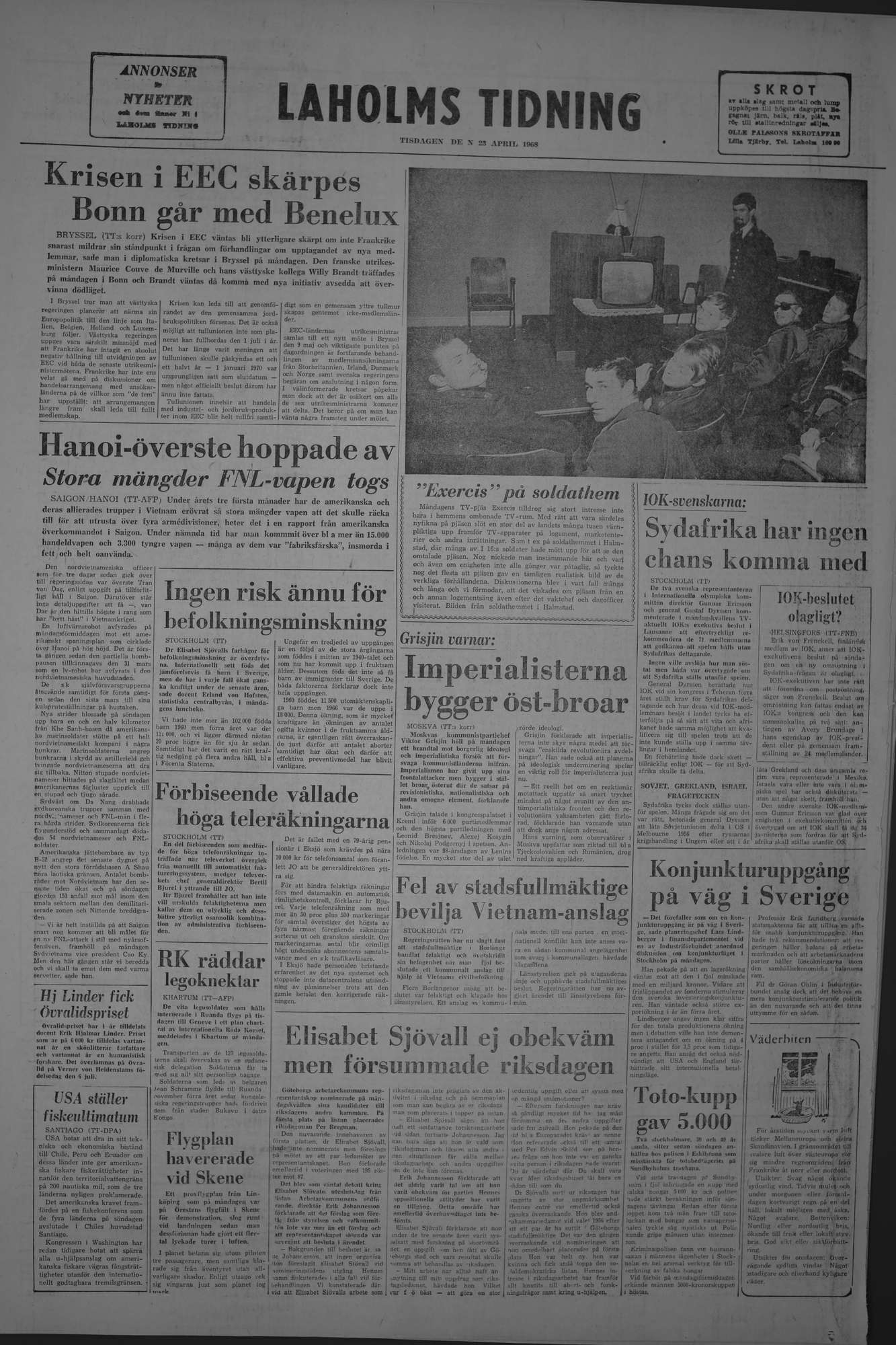 Laholms Tidning Tisdag 23 april 1968, sida 8