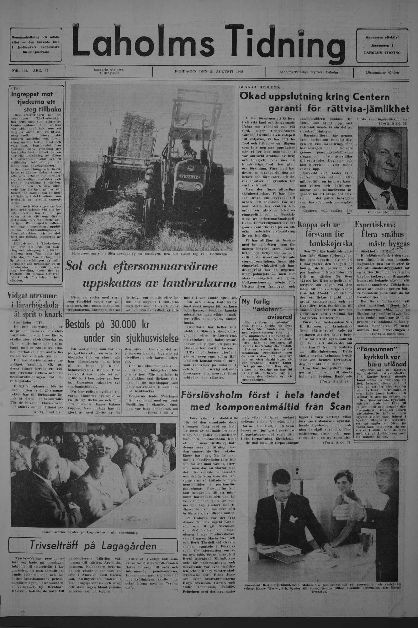 Laholms Tidning Fredag 23 augusti 1968, sida 1