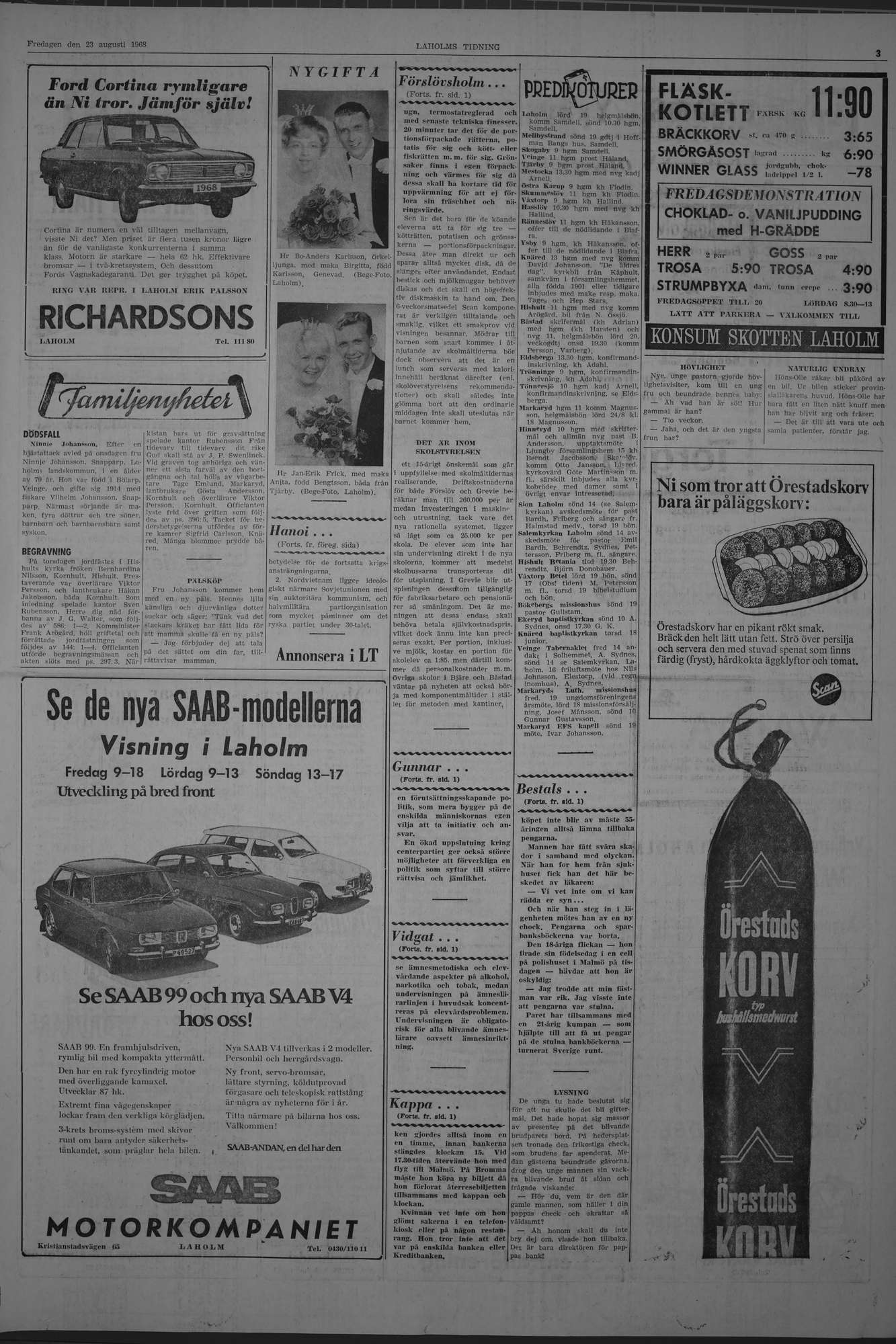 Laholms Tidning Fredag 23 augusti 1968, sida 3