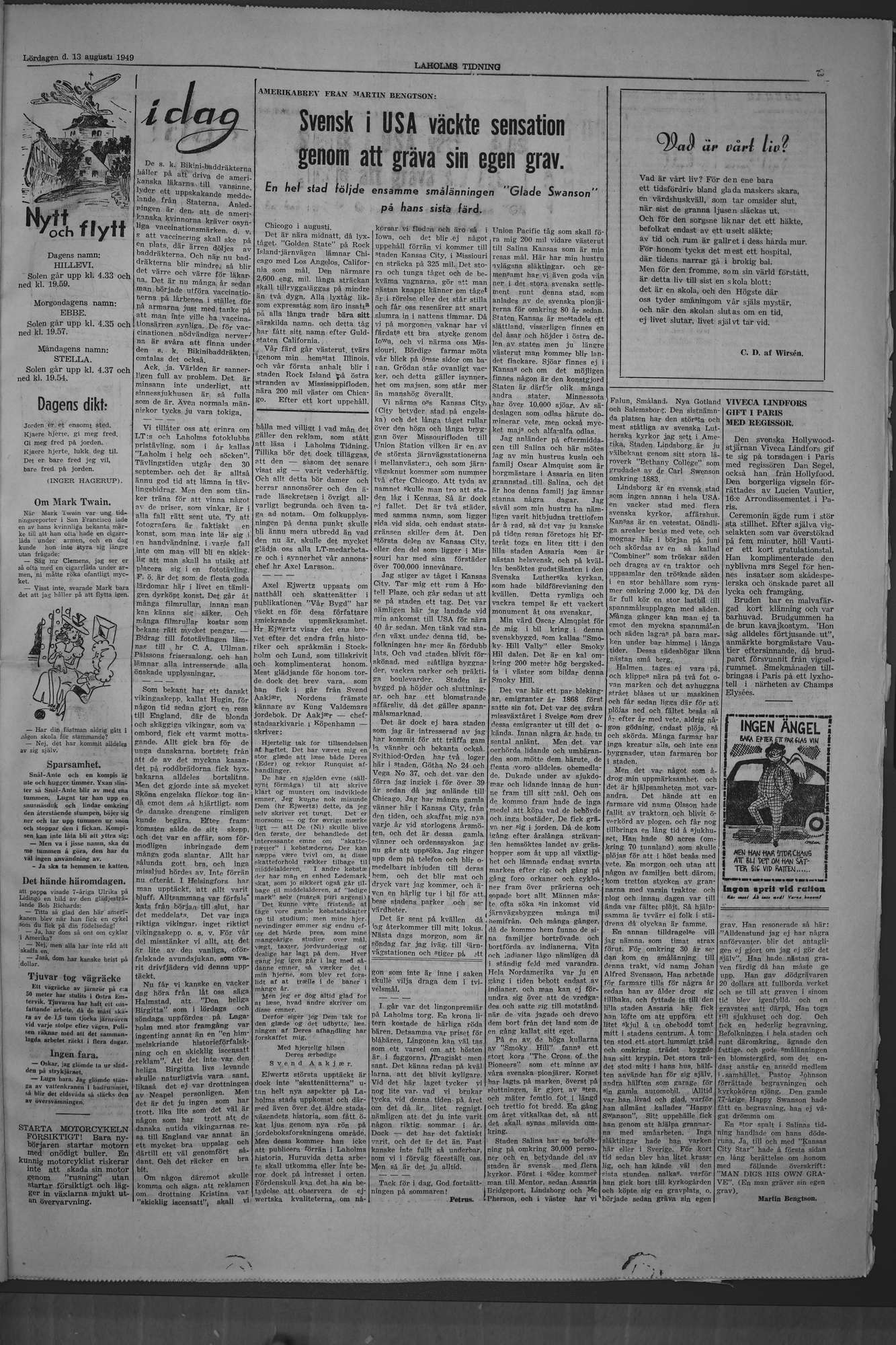 Laholms Tidning Lördag 13 augusti 1949, sida 7