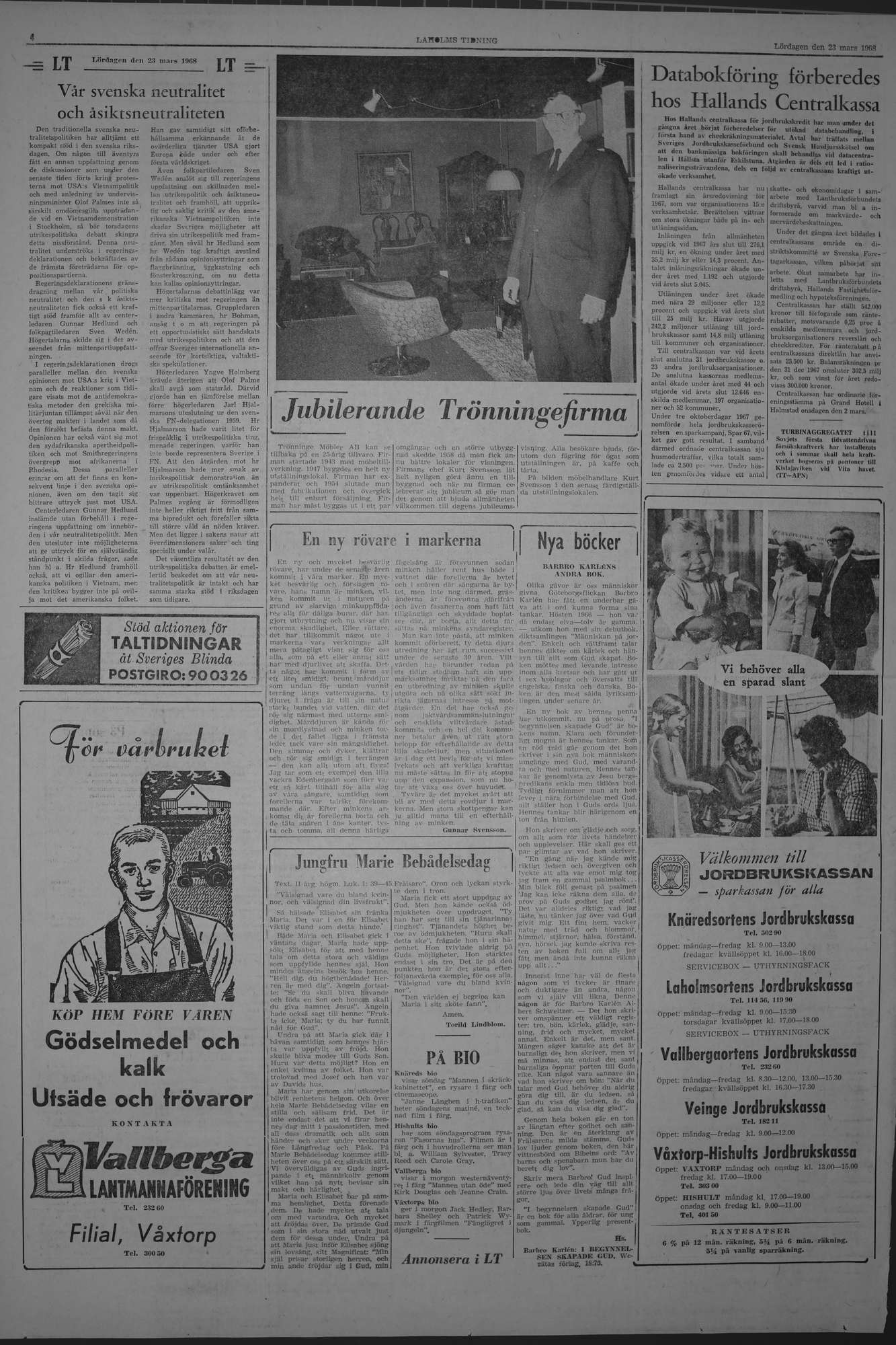 Laholms Tidning Lördag 23 mars 1968, sida 4