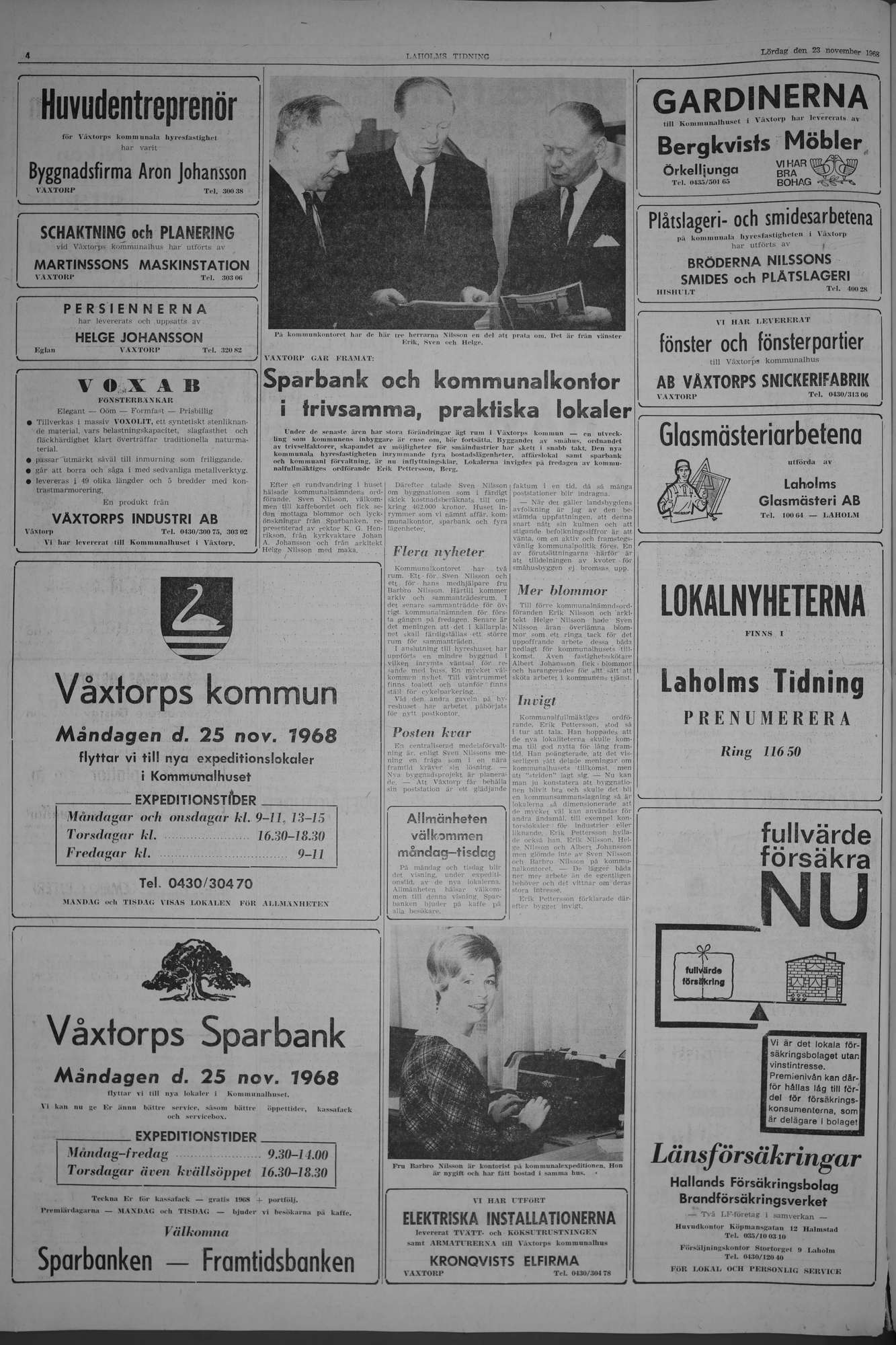 Laholms Tidning Lördag 23 november 1968, sida 4