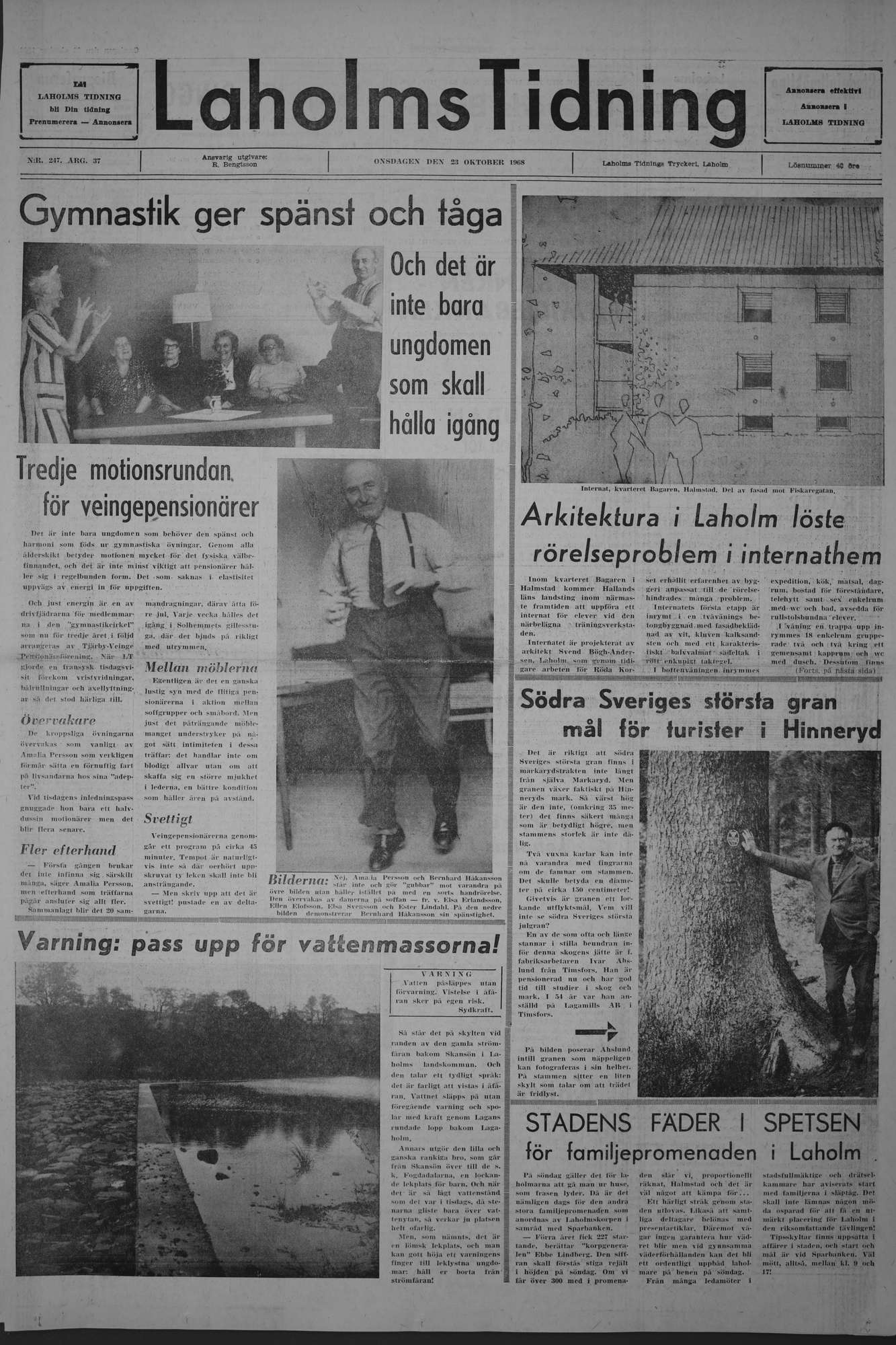 Laholms Tidning Onsdag 23 oktober 1968, sida 1