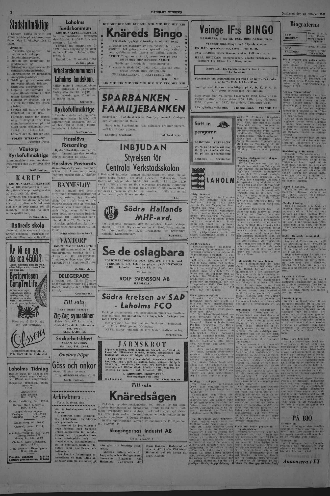 Laholms Tidning Onsdag 23 oktober 1968, sida 2