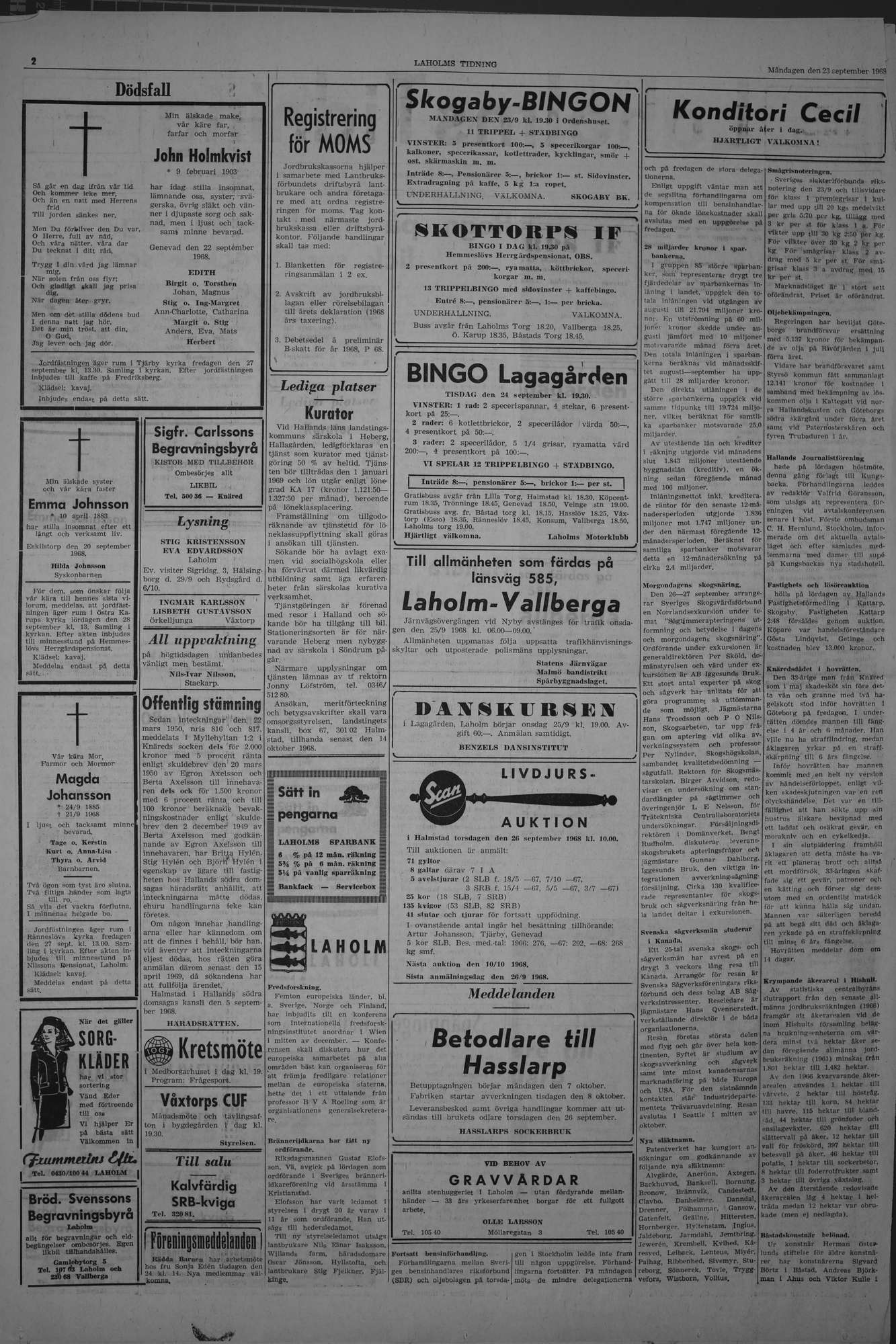 Laholms Tidning Måndag 23 september 1968, sida 2