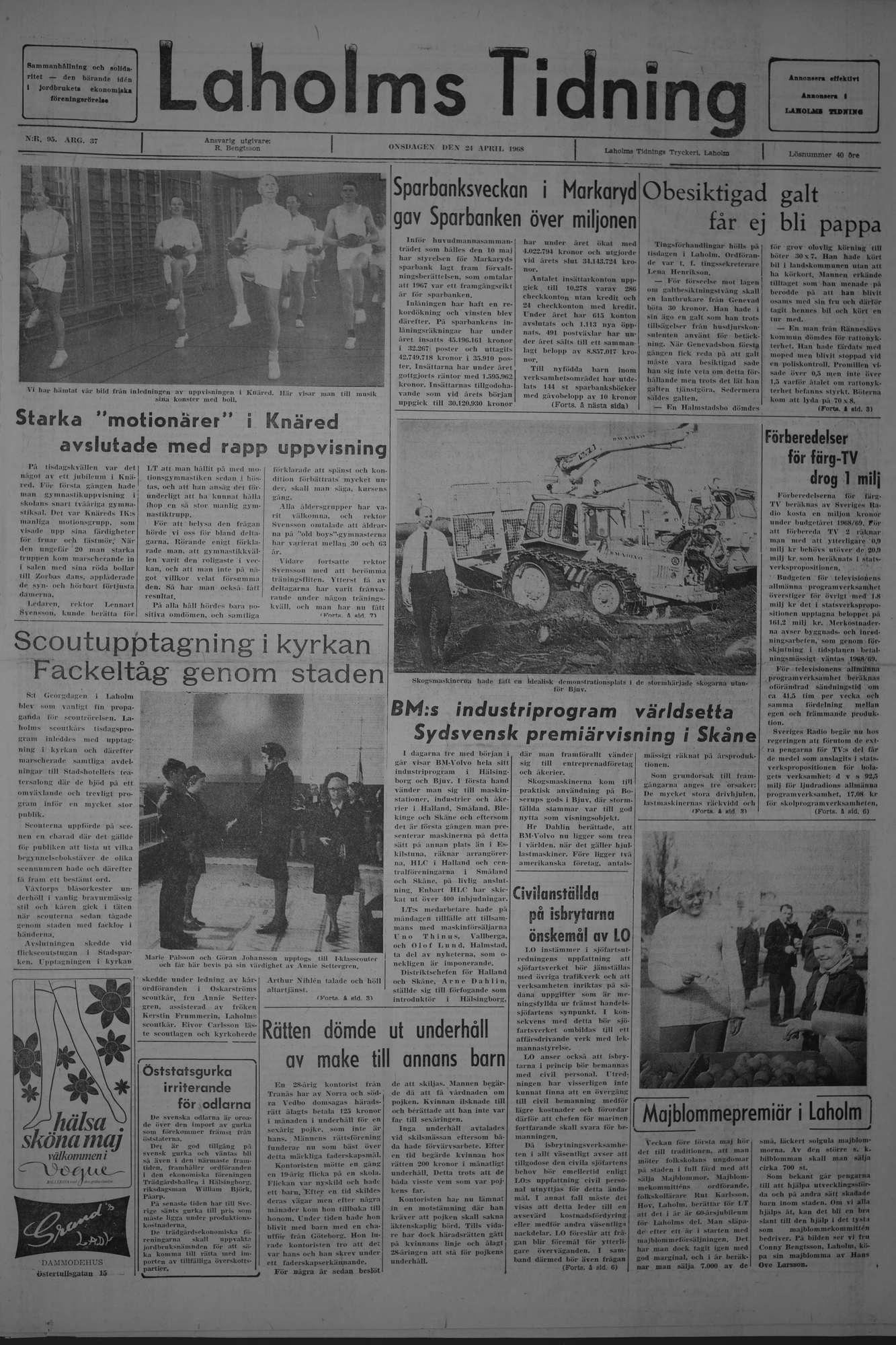Laholms Tidning Onsdag 24 april 1968, sida 1