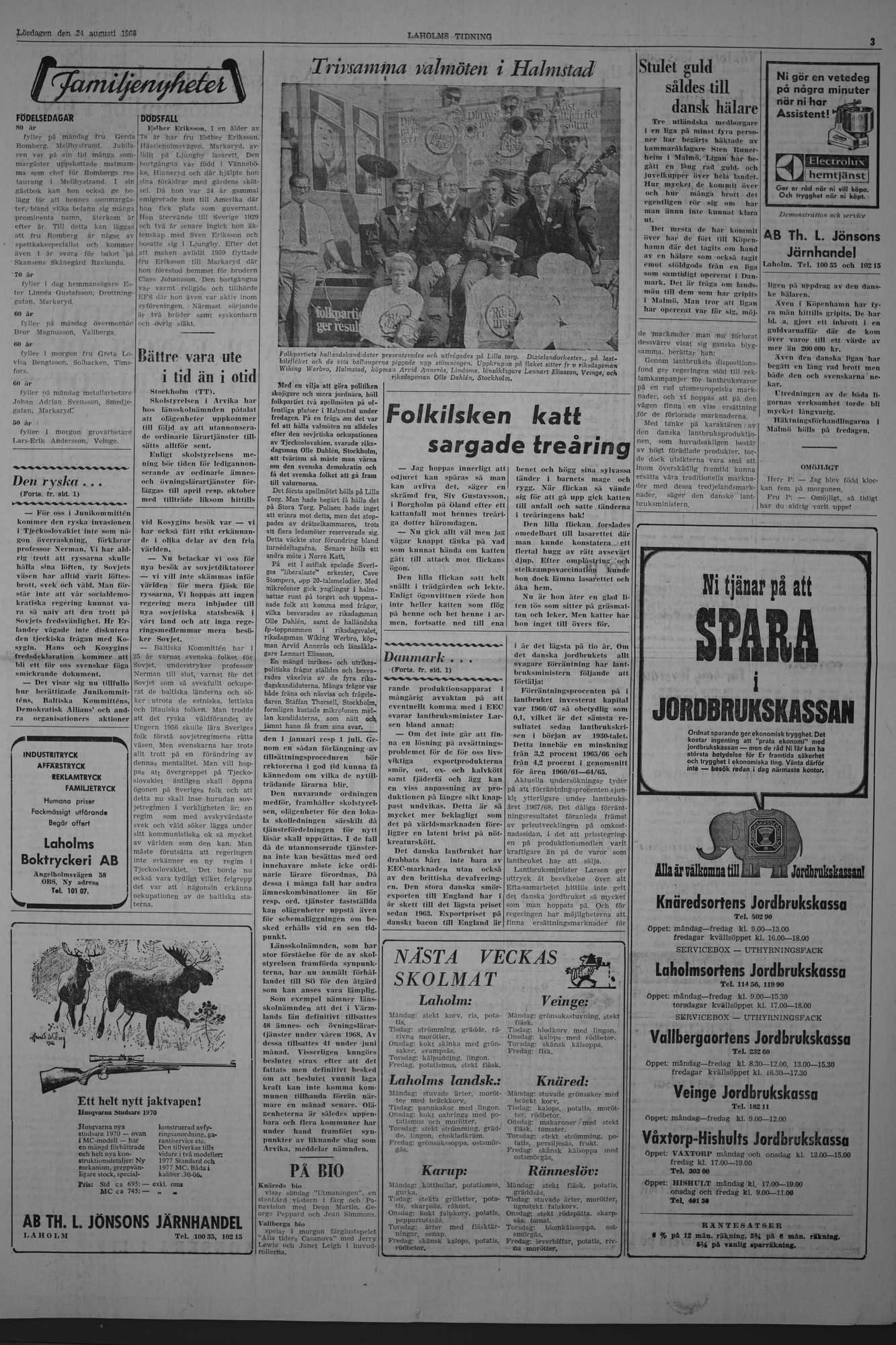 Laholms Tidning Lördag 24 augusti 1968, sida 3