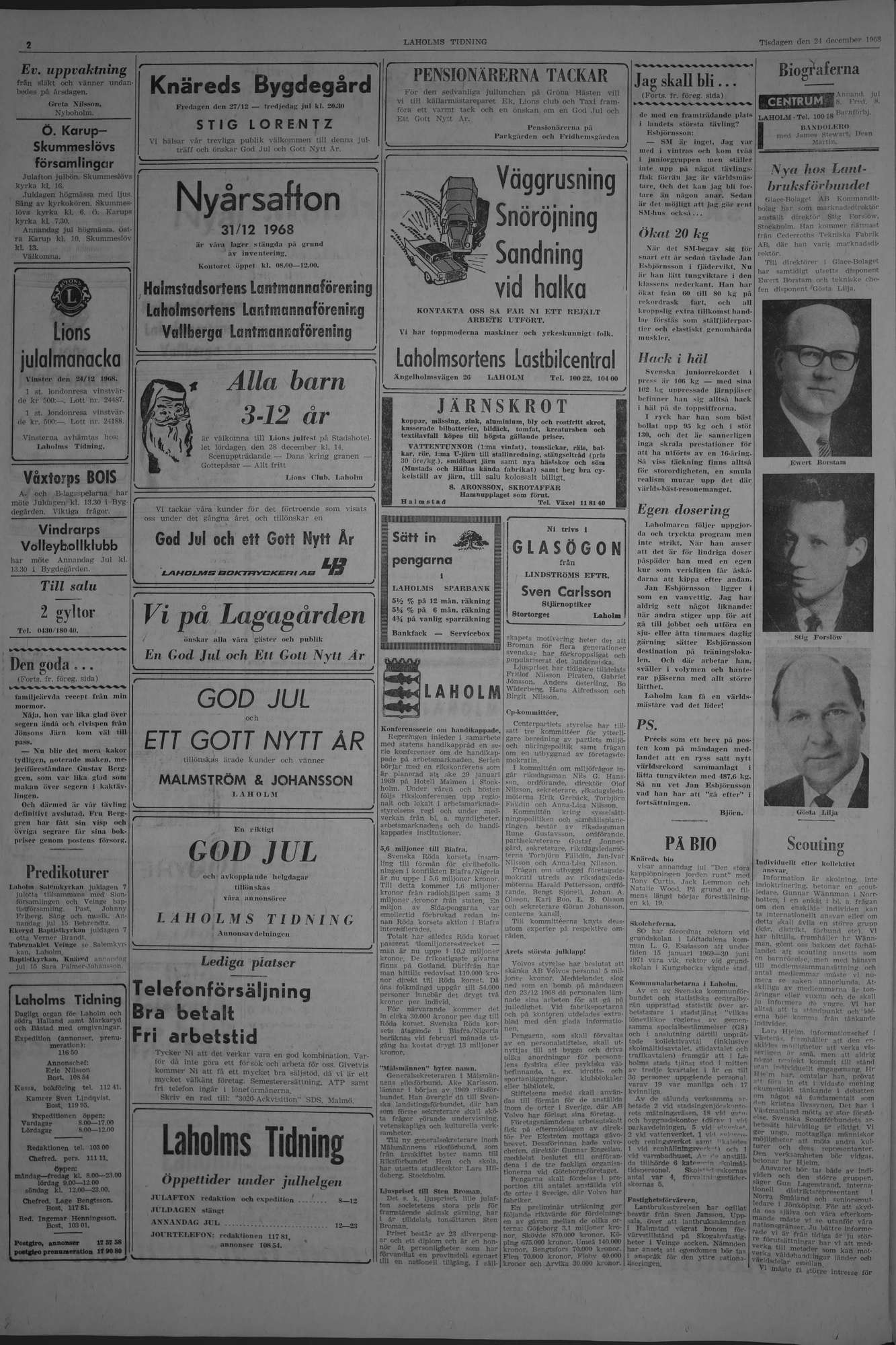 Laholms Tidning Tisdag 24 december 1968, sida 2