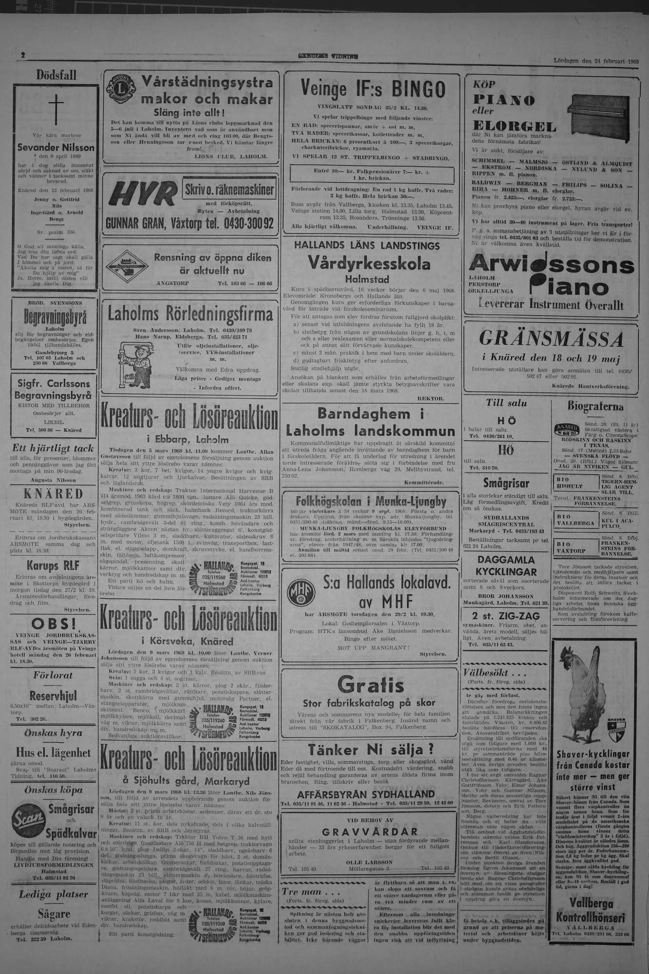 Laholms Tidning Lördag 24 februari 1968, sida 2