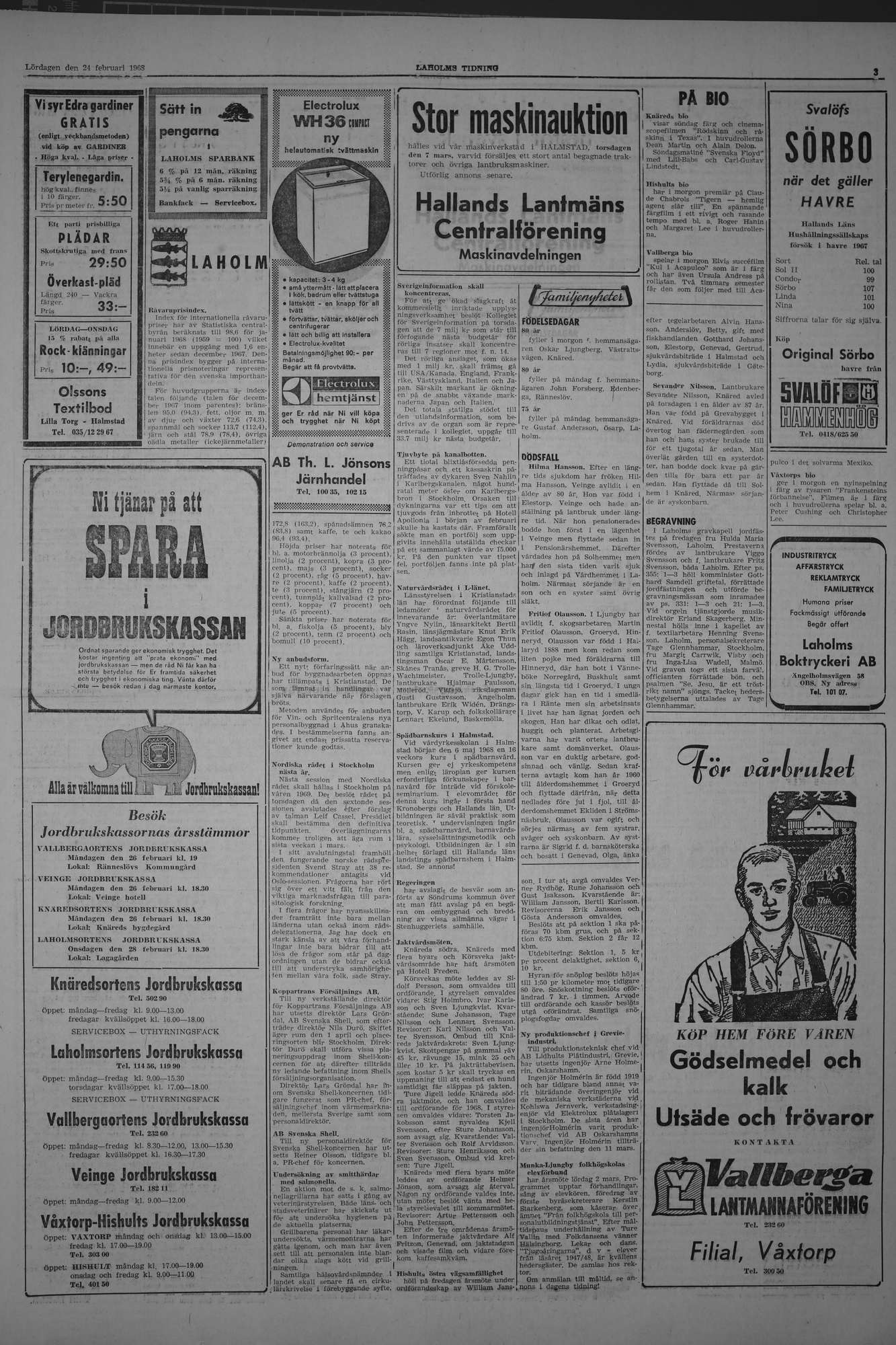 Laholms Tidning Lördag 24 februari 1968, sida 3