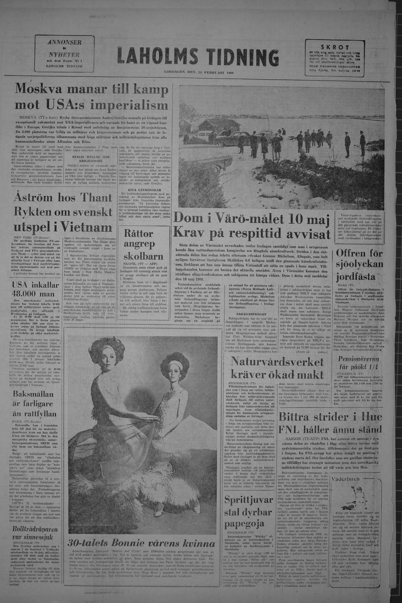 Laholms Tidning Lördag 24 februari 1968, sida 8