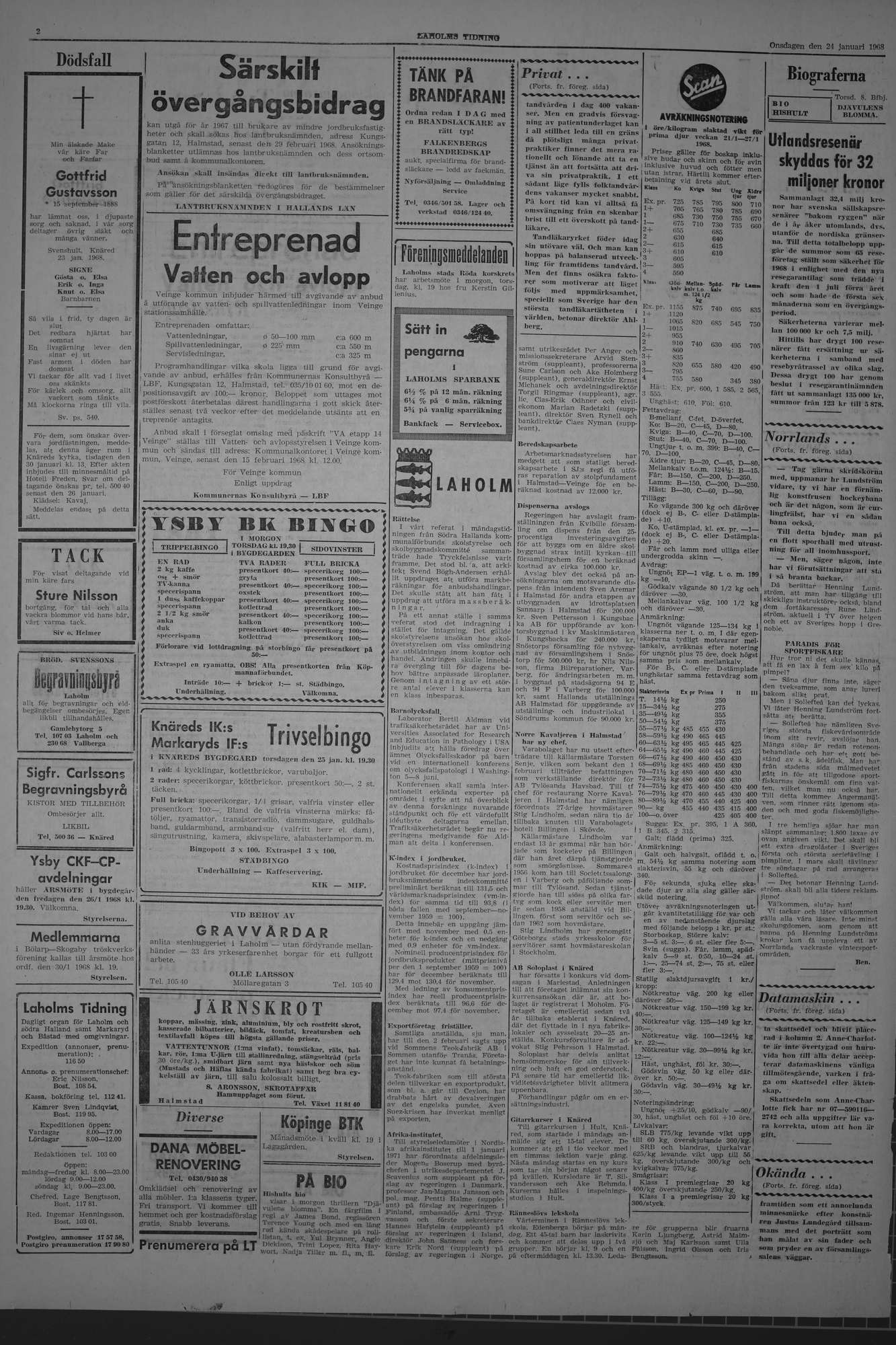 Laholms Tidning Onsdag 24 januari 1968, sida 2
