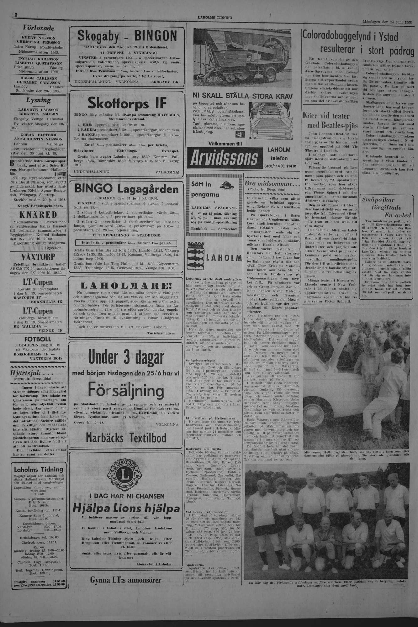 Laholms Tidning Måndag 24 juni 1968, sida 2