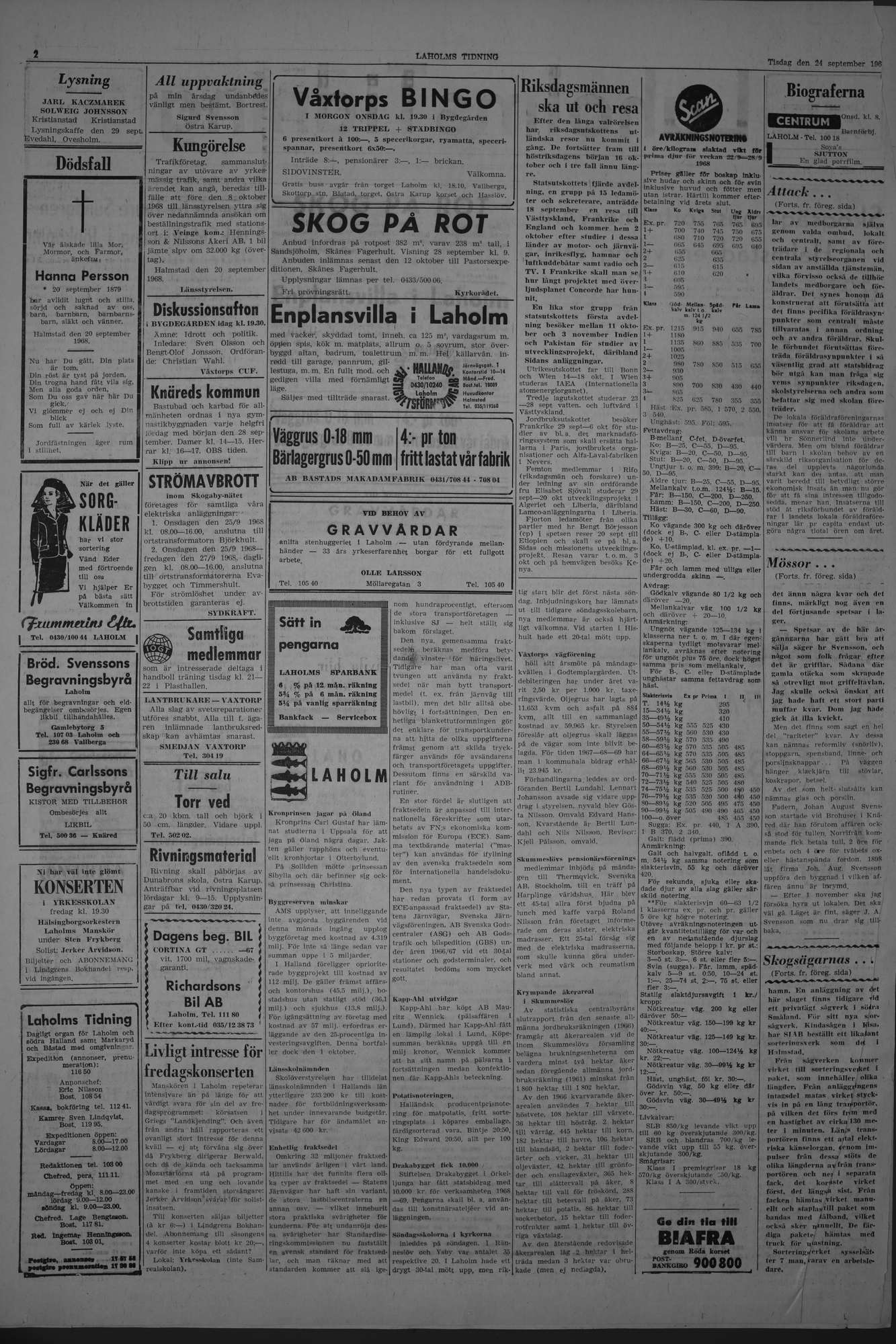 Laholms Tidning Tisdag 24 september 1968, sida 2