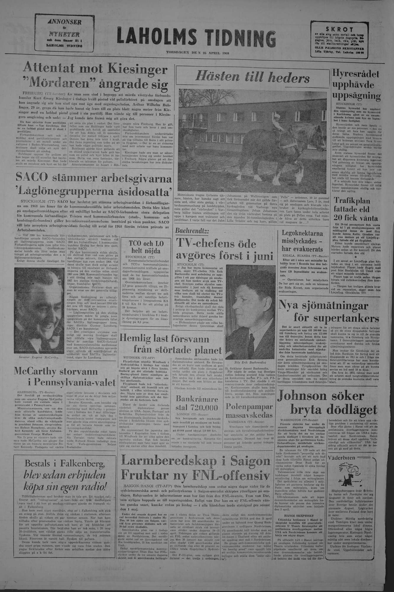 Laholms Tidning Torsdag 25 april 1968, sida 8