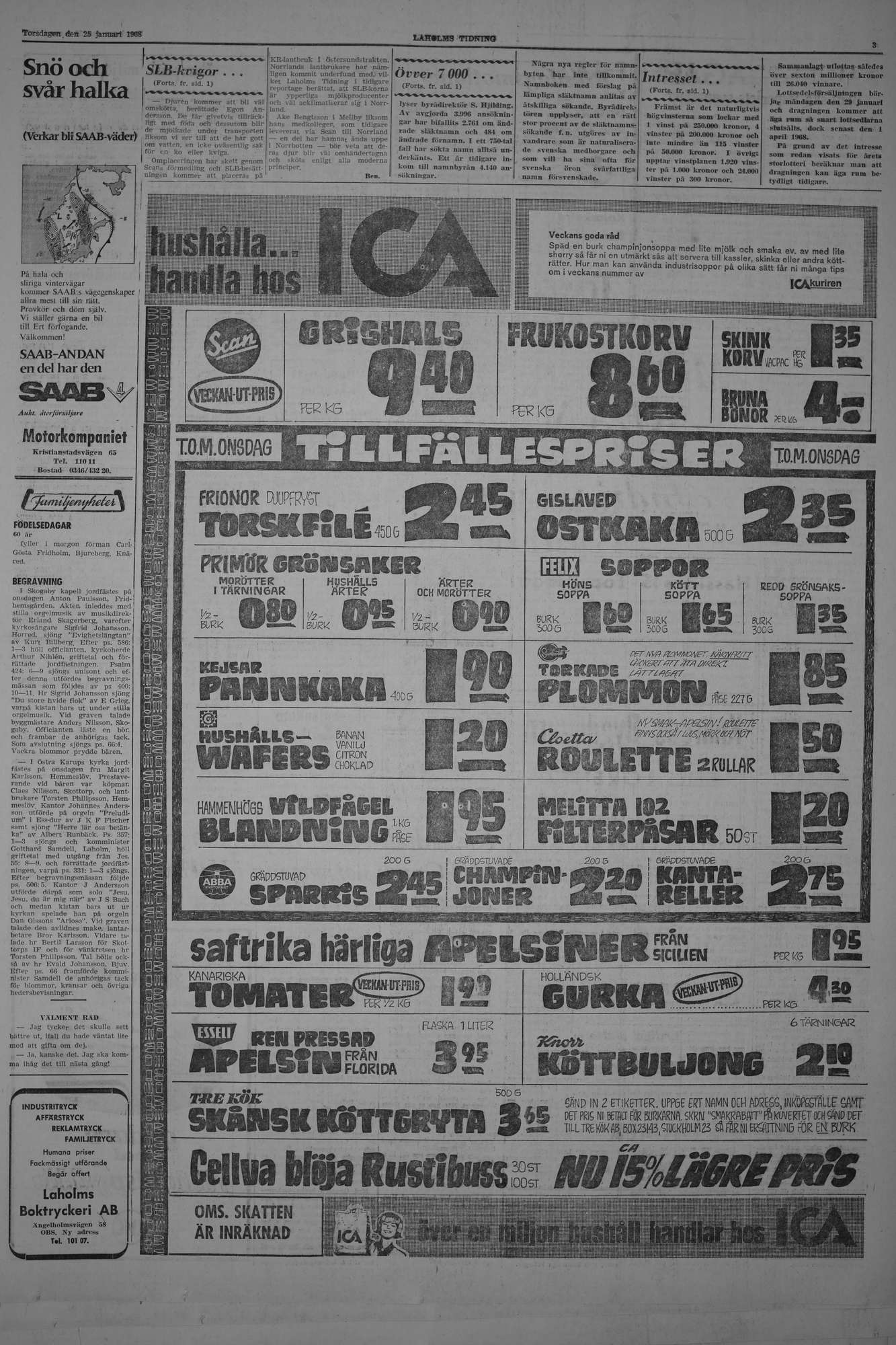 Laholms Tidning Torsdag 25 januari 1968, sida 3