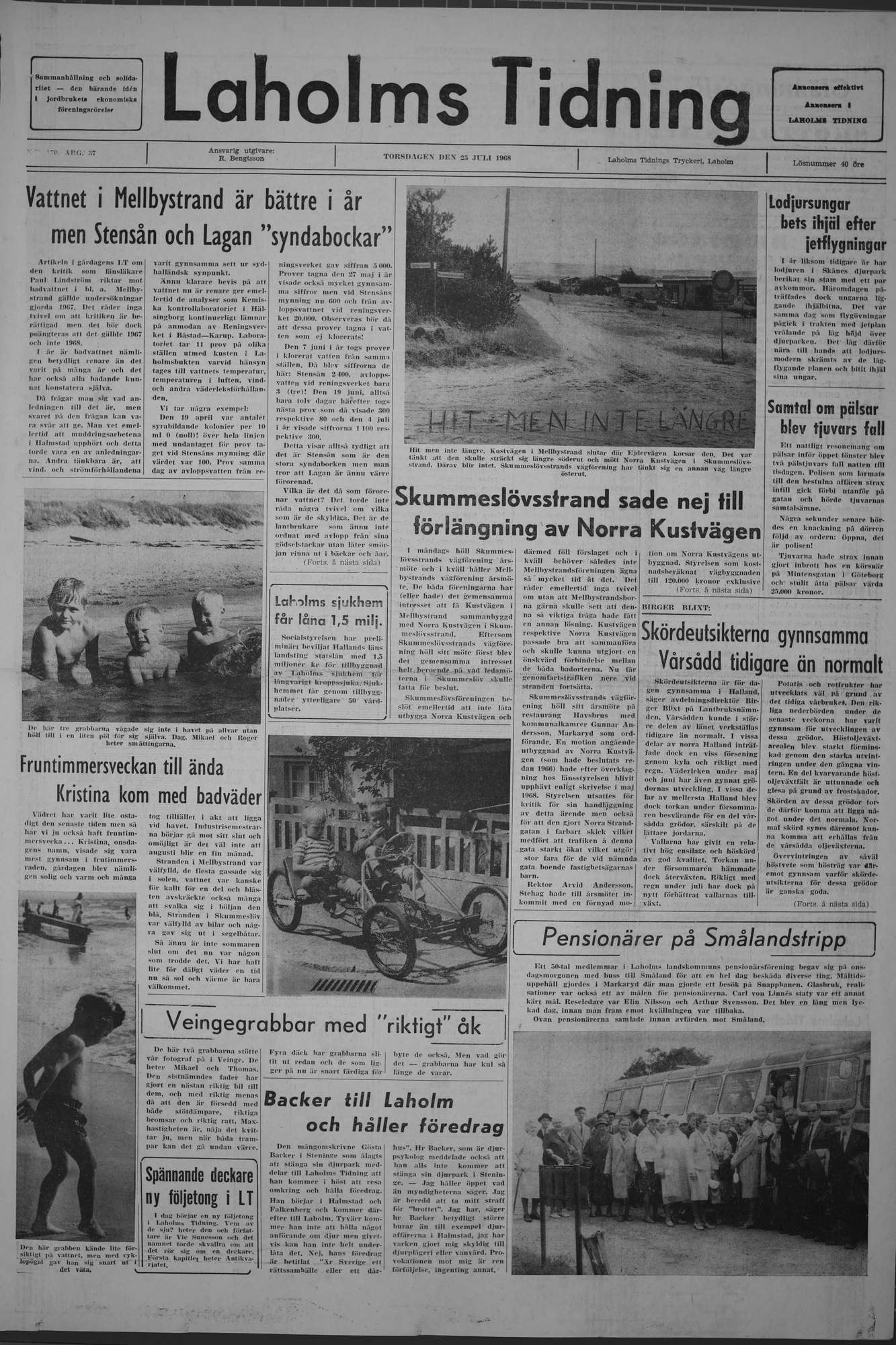 Laholms Tidning Torsdag 25 juli 1968, sida 1