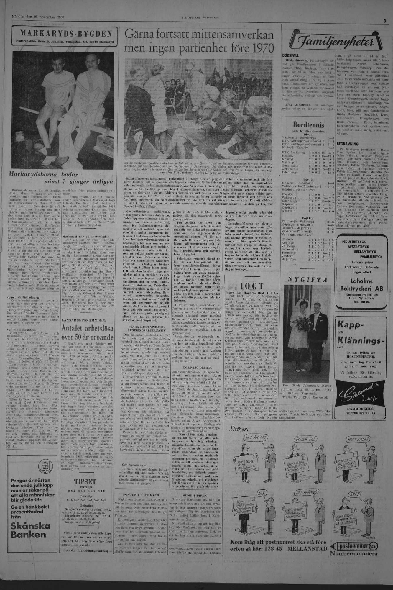 Laholms Tidning Måndag 25 november 1968, sida 3