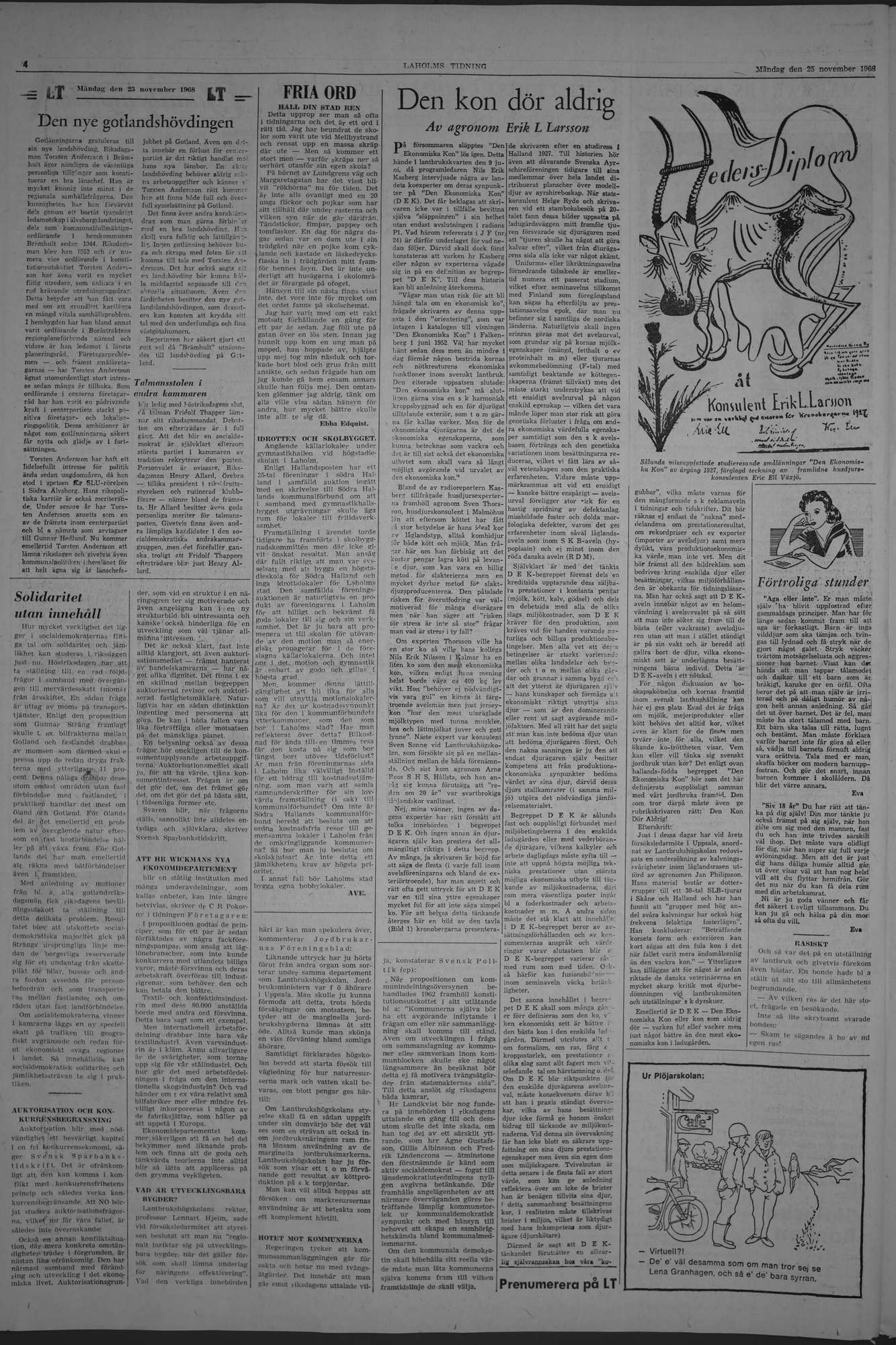 Laholms Tidning Måndag 25 november 1968, sida 4