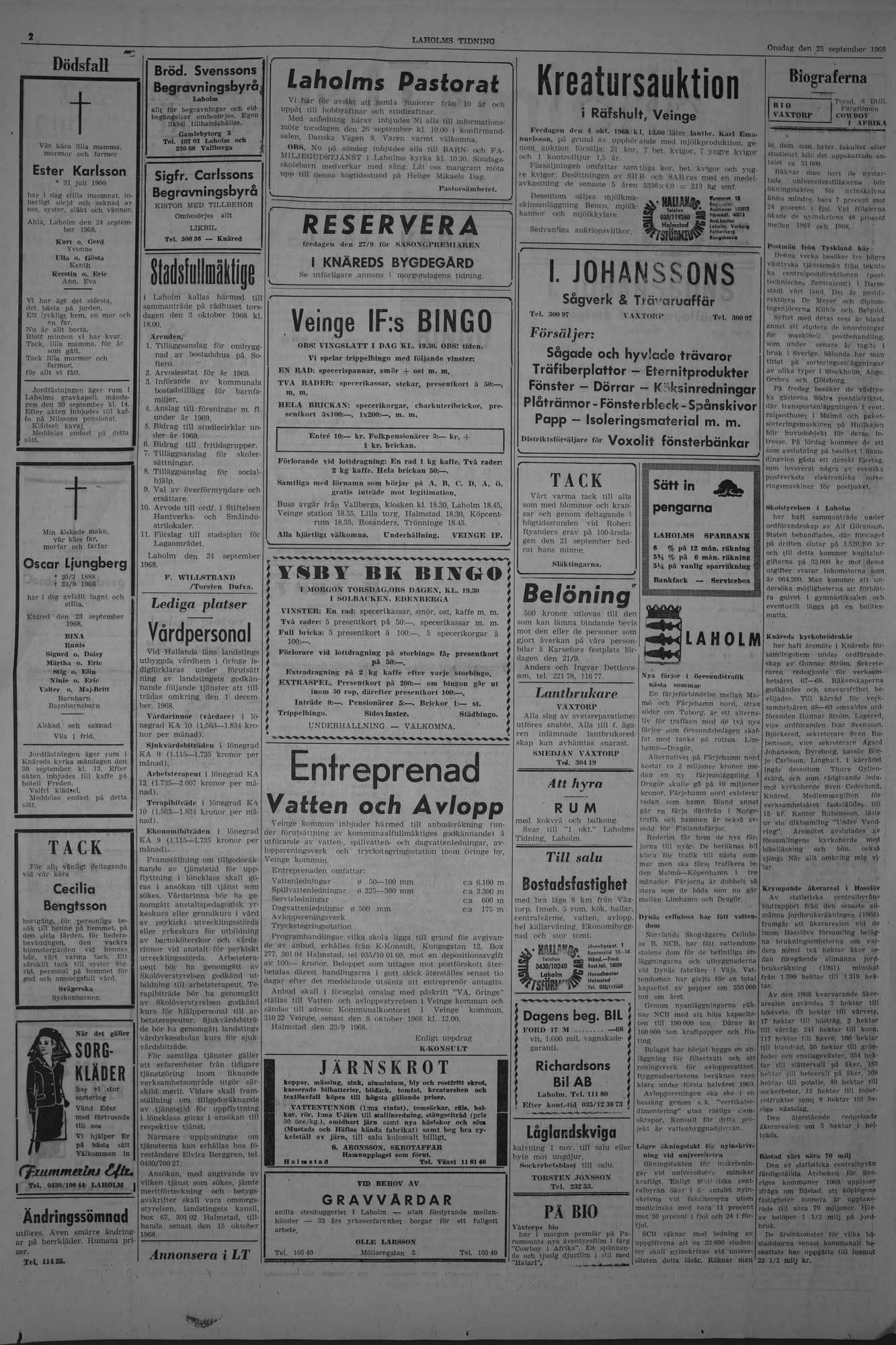 Laholms Tidning Onsdag 25 september 1968, sida 2