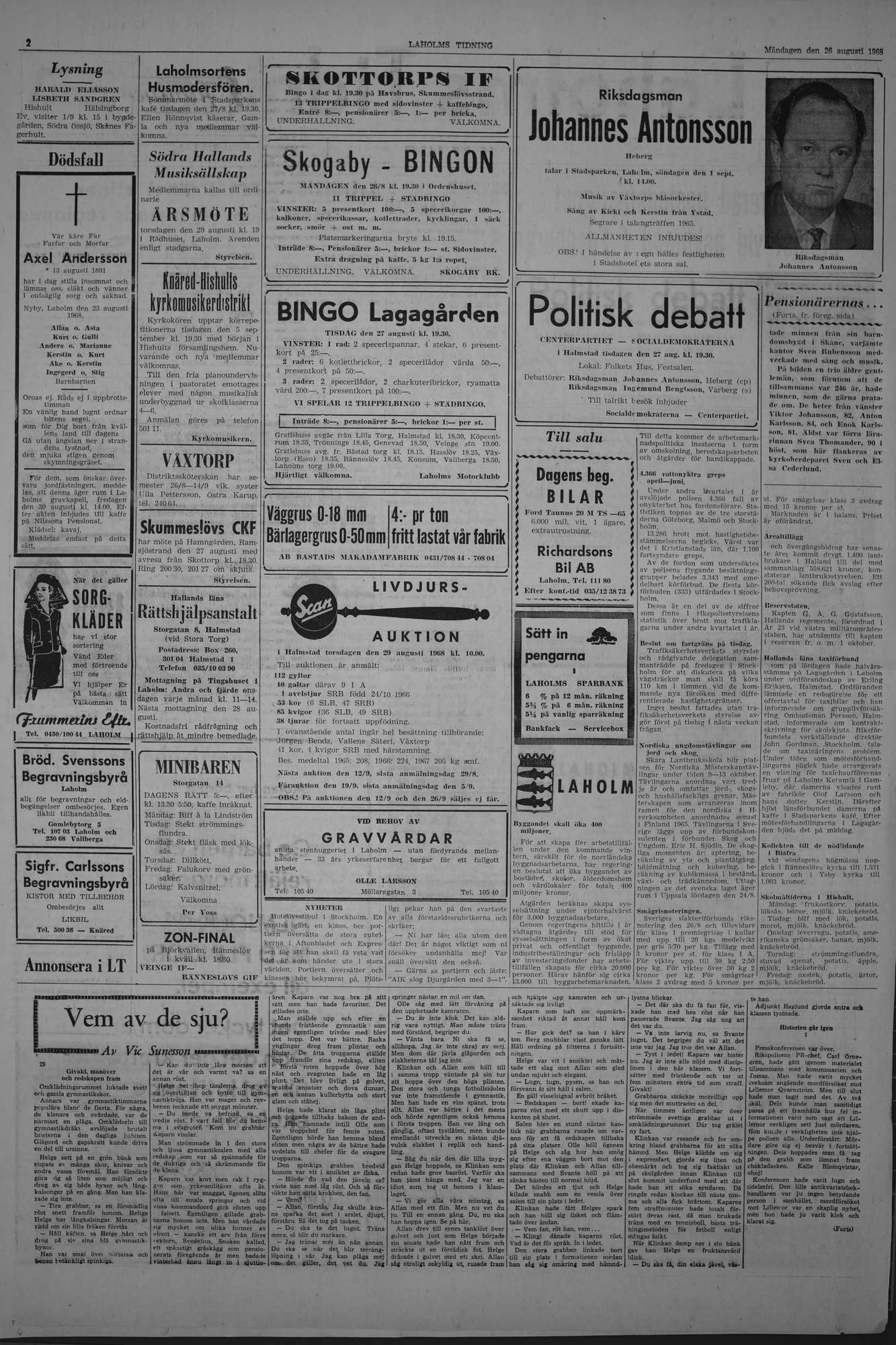 Laholms Tidning Måndag 26 augusti 1968, sida 2