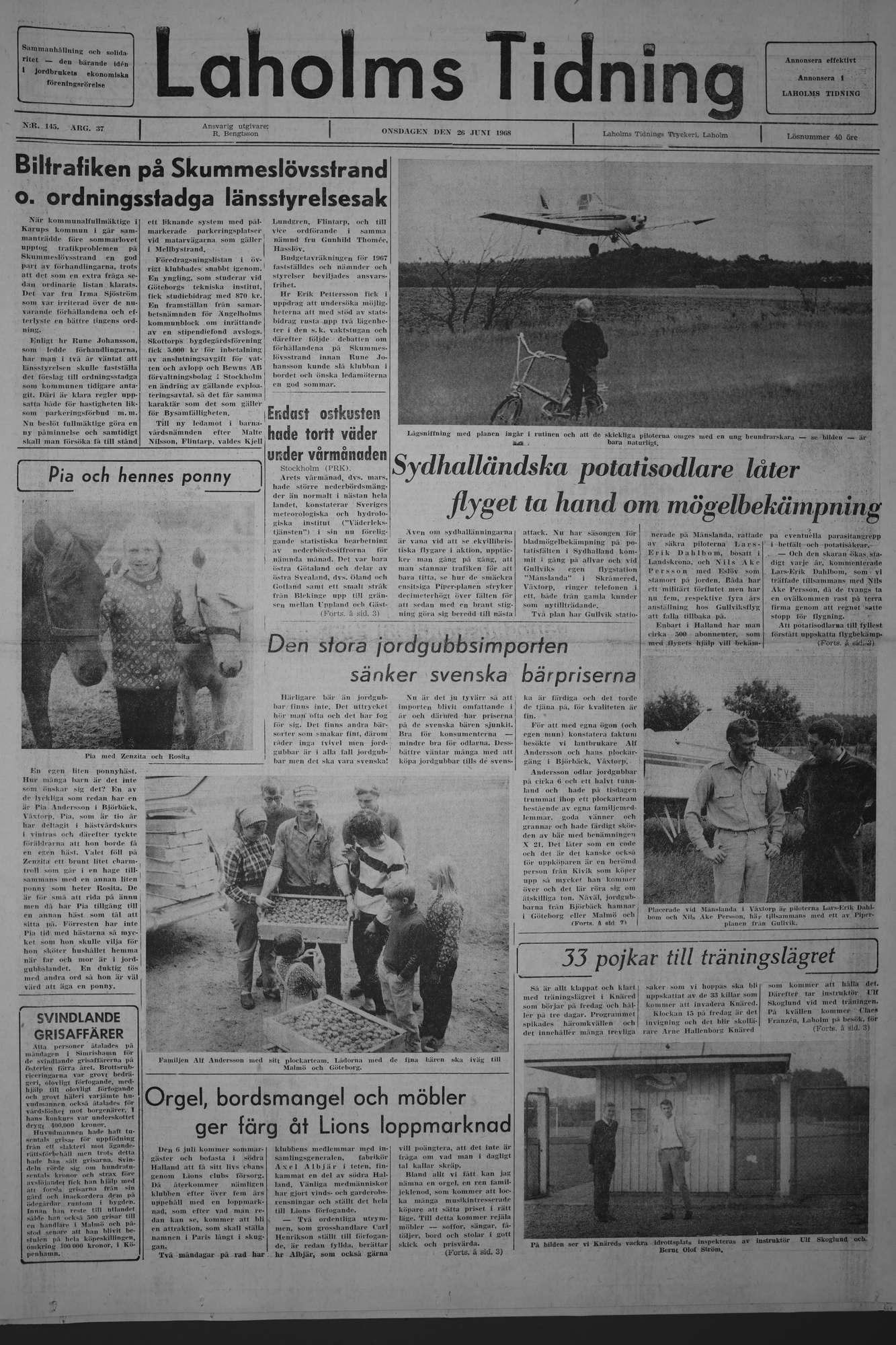 Laholms Tidning Onsdag 26 juni 1968, sida 1
