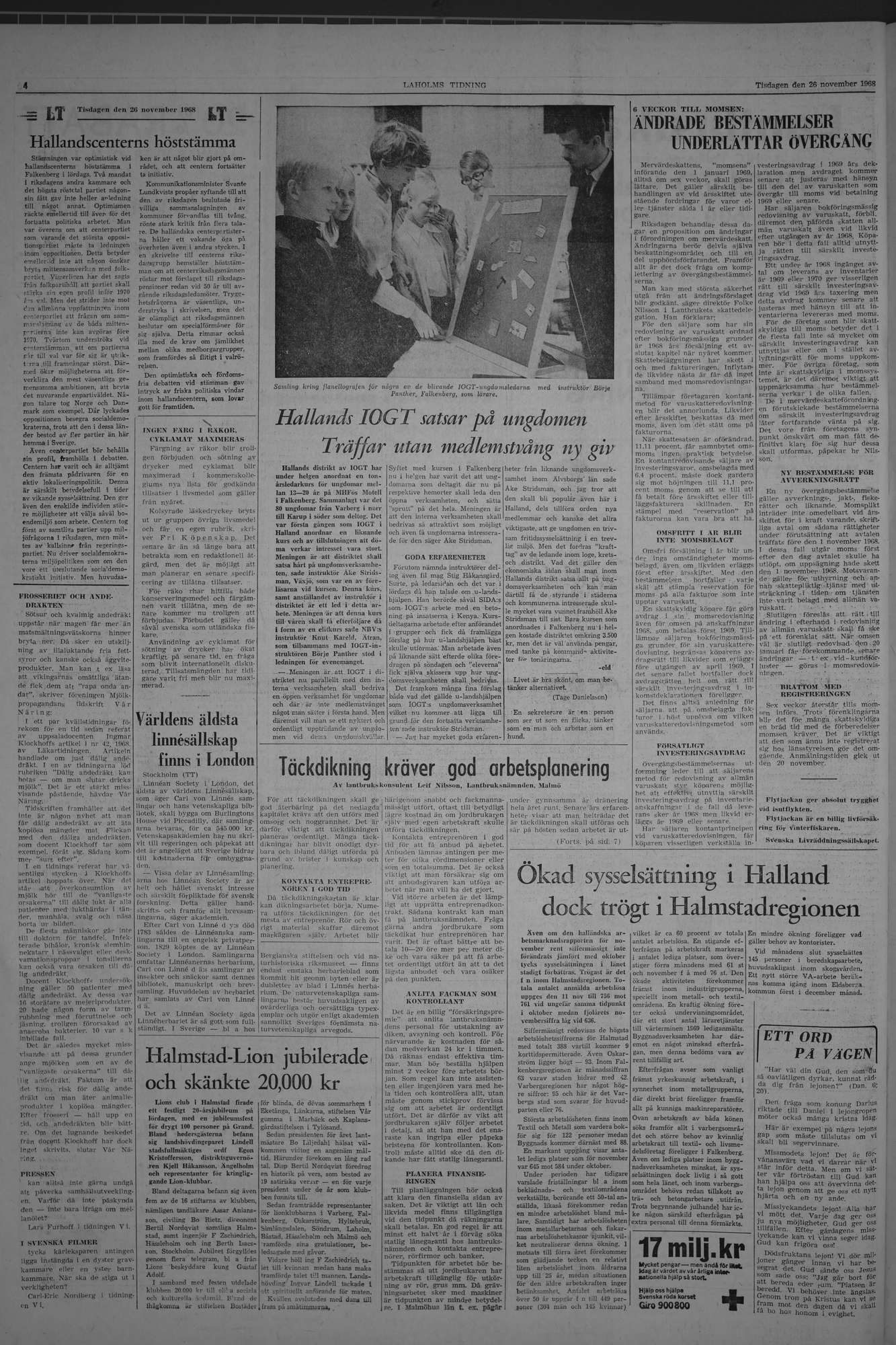Laholms Tidning Tisdag 26 november 1968, sida 4
