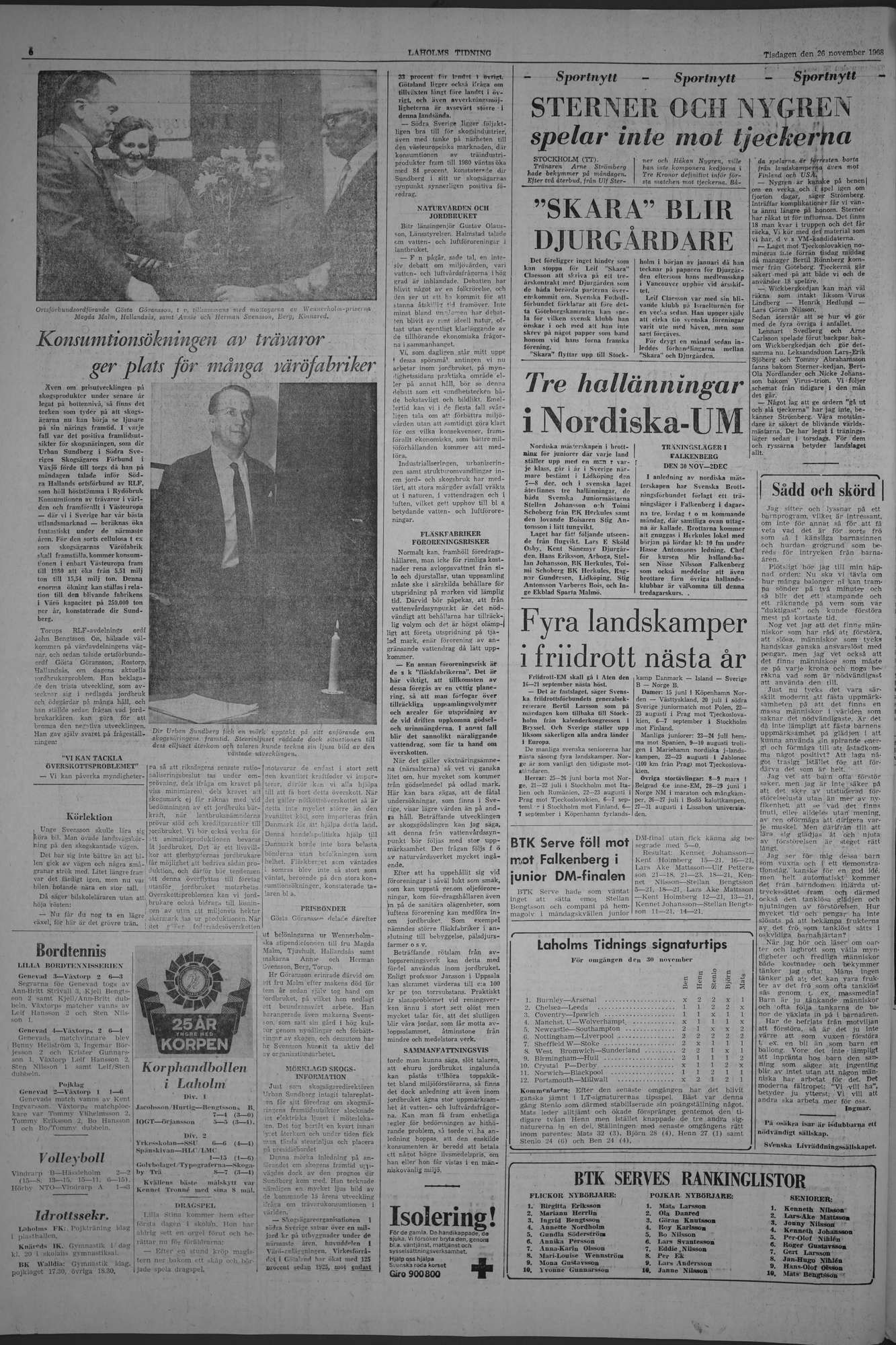 Laholms Tidning Tisdag 26 november 1968, sida 6