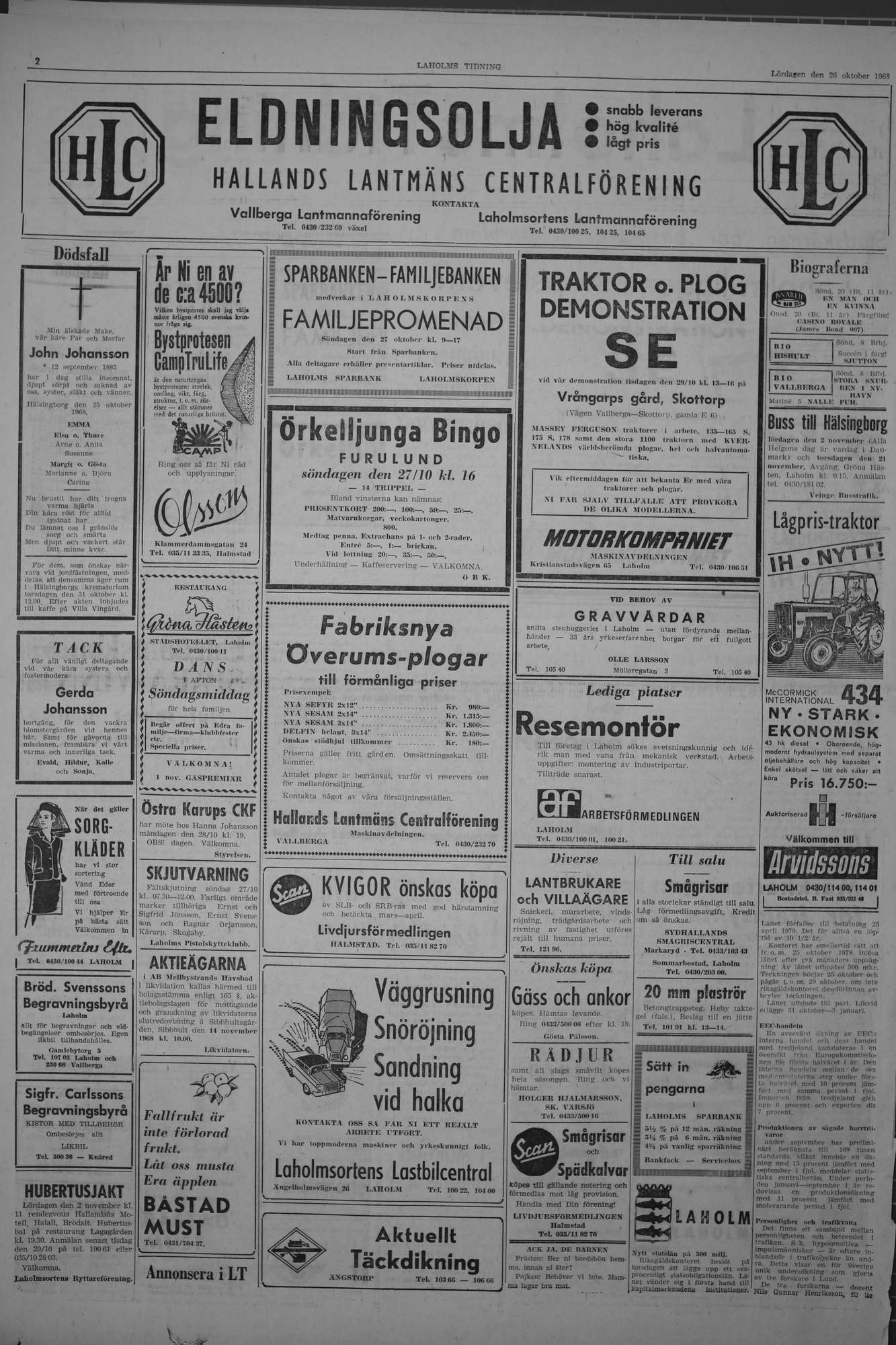 Laholms Tidning Lördag 26 oktober 1968, sida 2