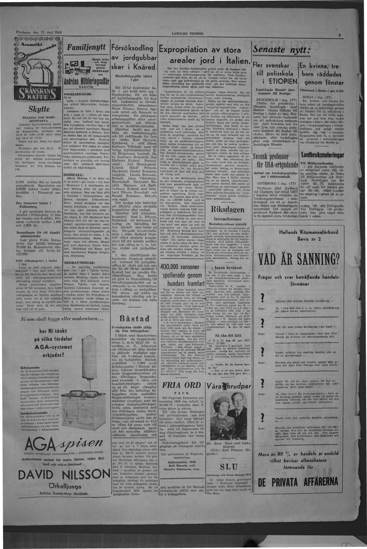 Laholms Tidning Fredag 13 maj 1949, sida 3