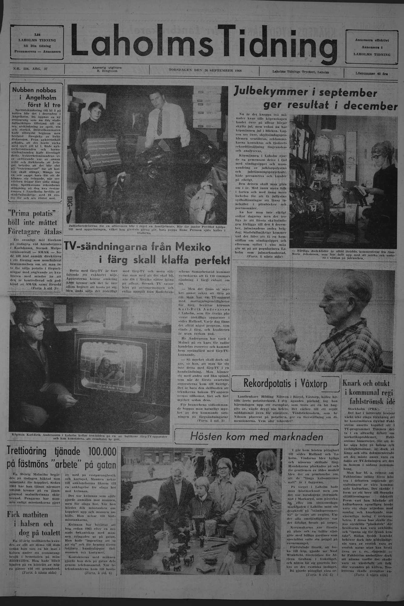 Laholms Tidning Torsdag 26 september 1968, sida 1