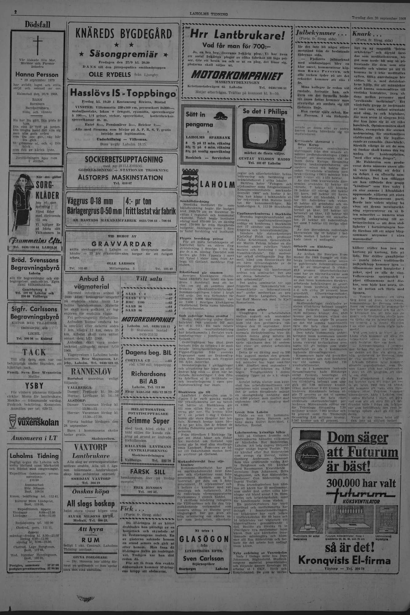 Laholms Tidning Torsdag 26 september 1968, sida 2
