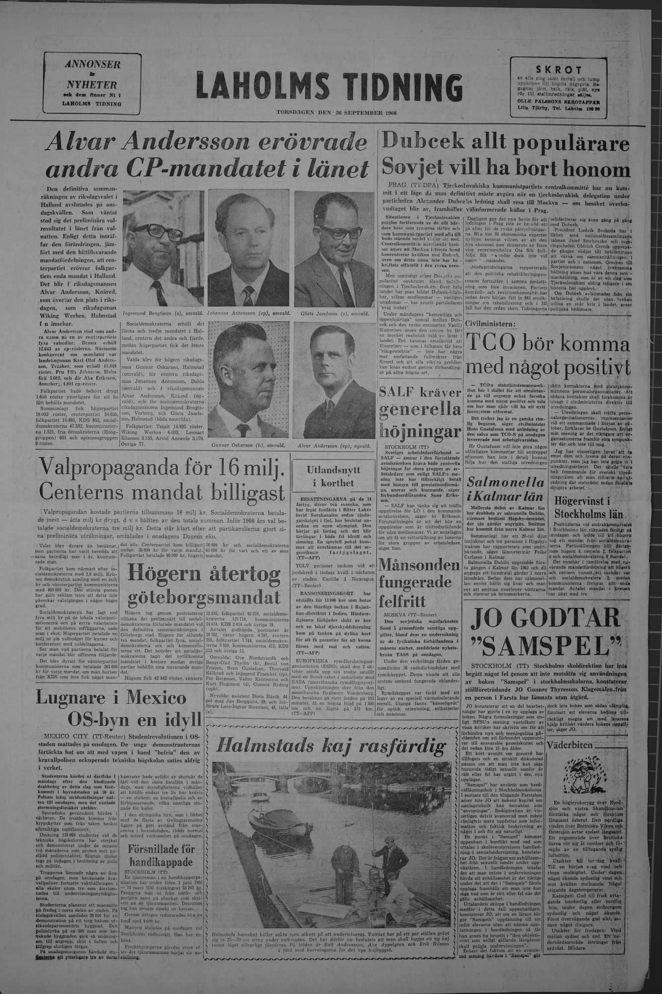 Laholms Tidning Torsdag 26 september 1968, sida 8
