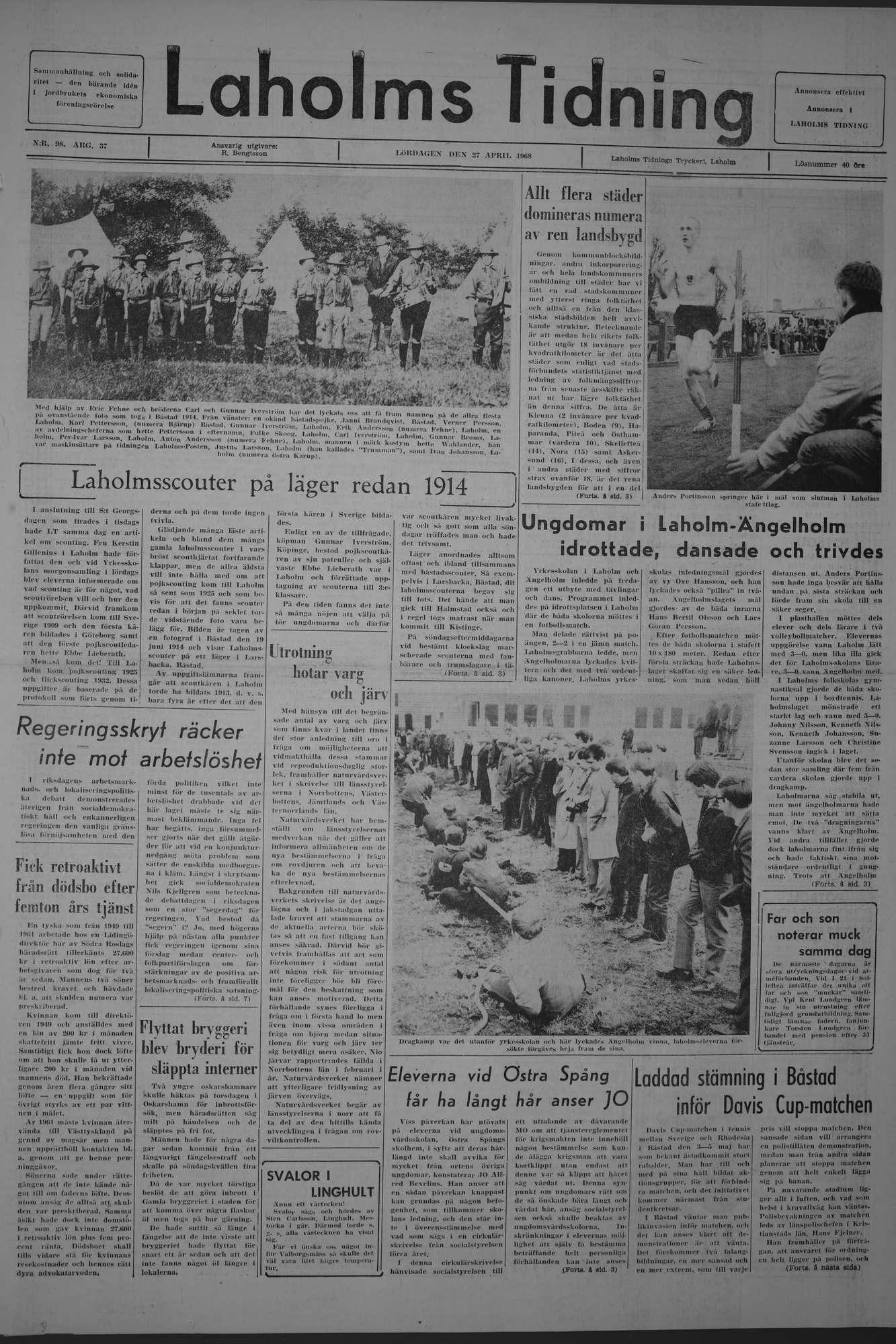 Laholms Tidning Lördag 27 april 1968, sida 1
