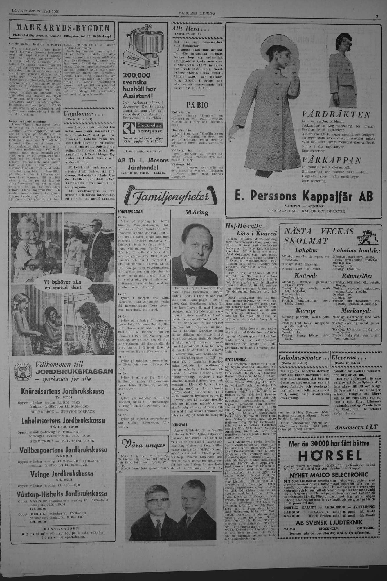 Laholms Tidning Lördag 27 april 1968, sida 3