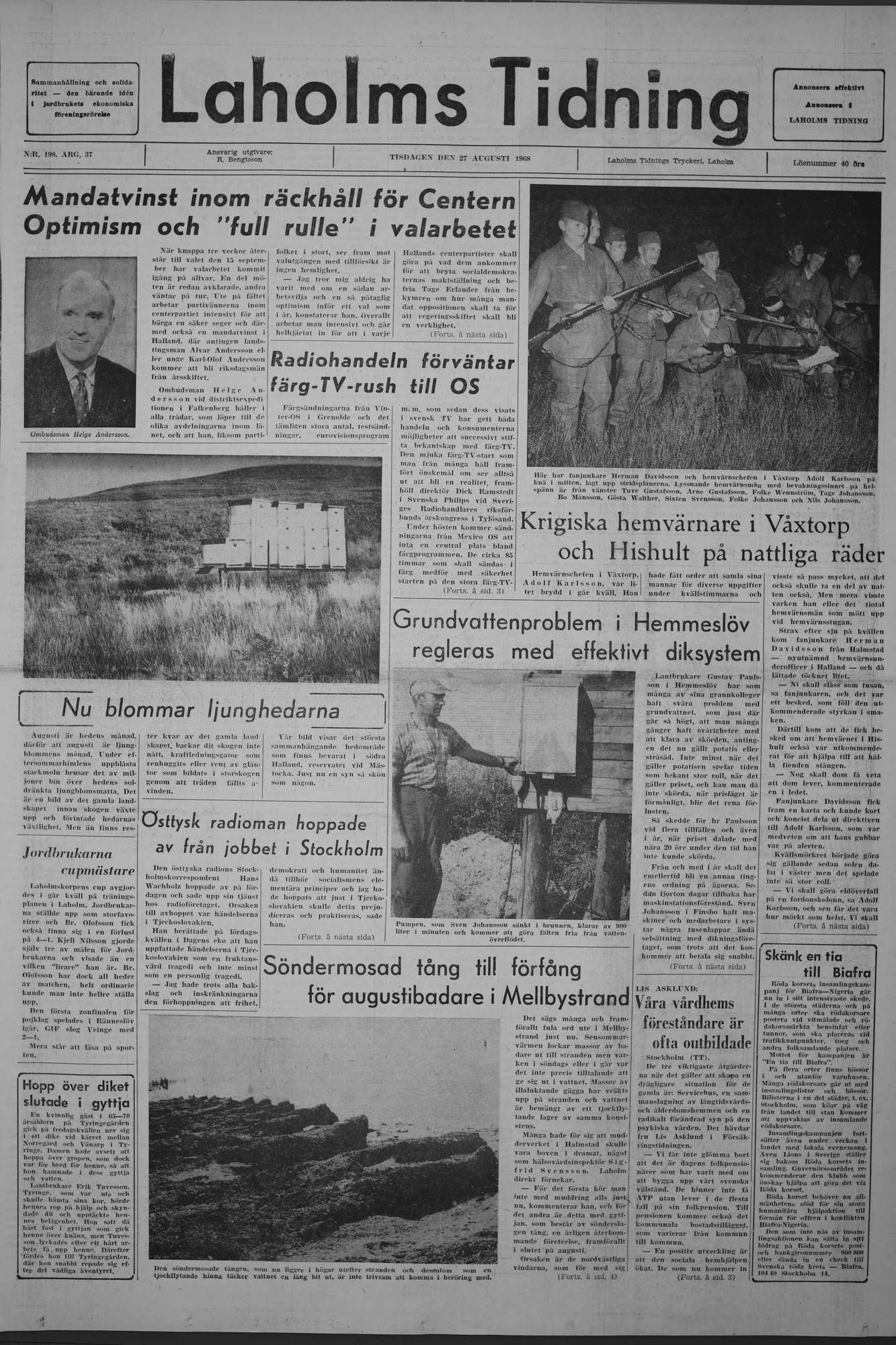 Laholms Tidning Tisdag 27 augusti 1968, sida 1