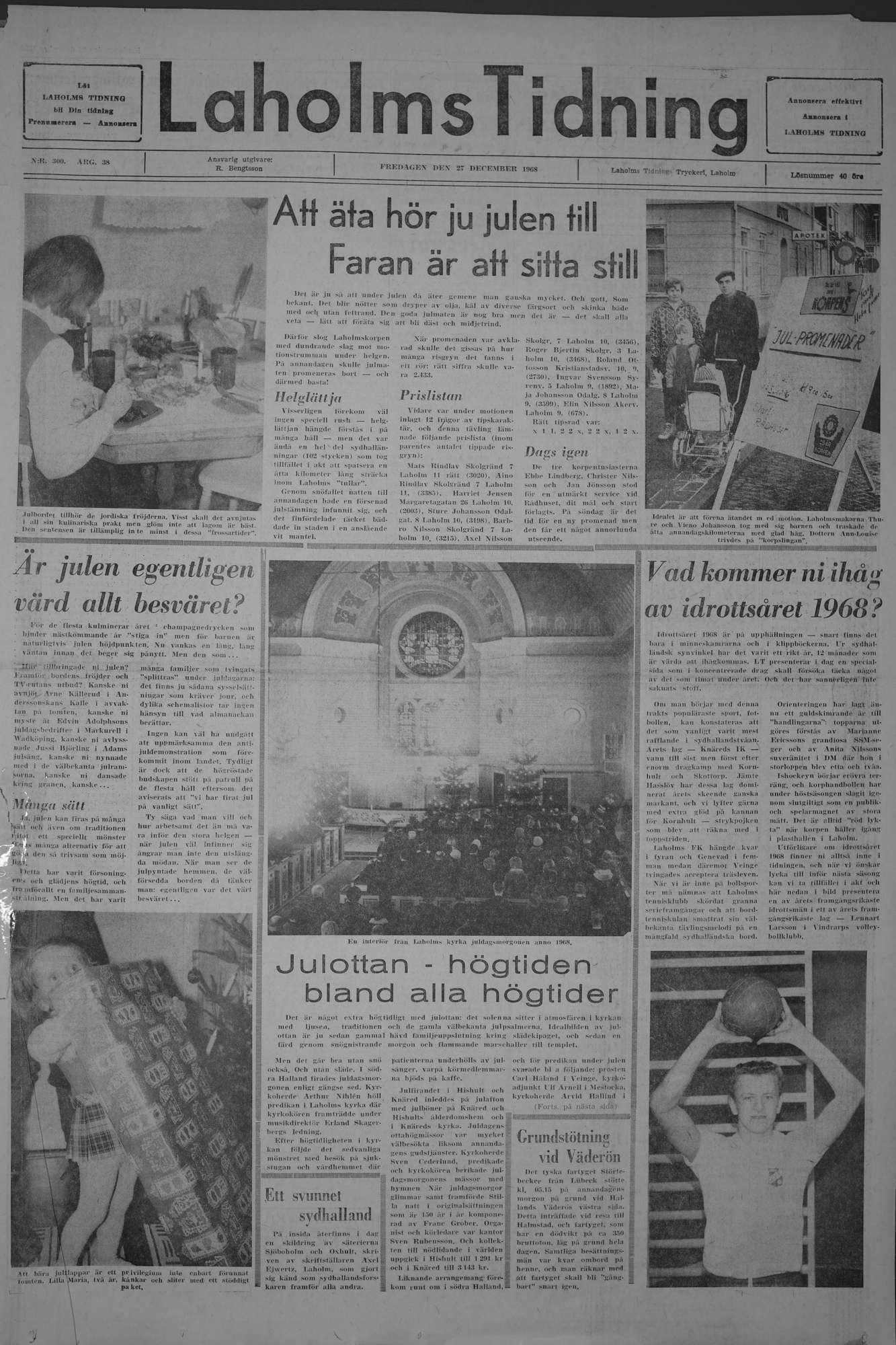Laholms Tidning Fredag 27 december 1968, sida 1