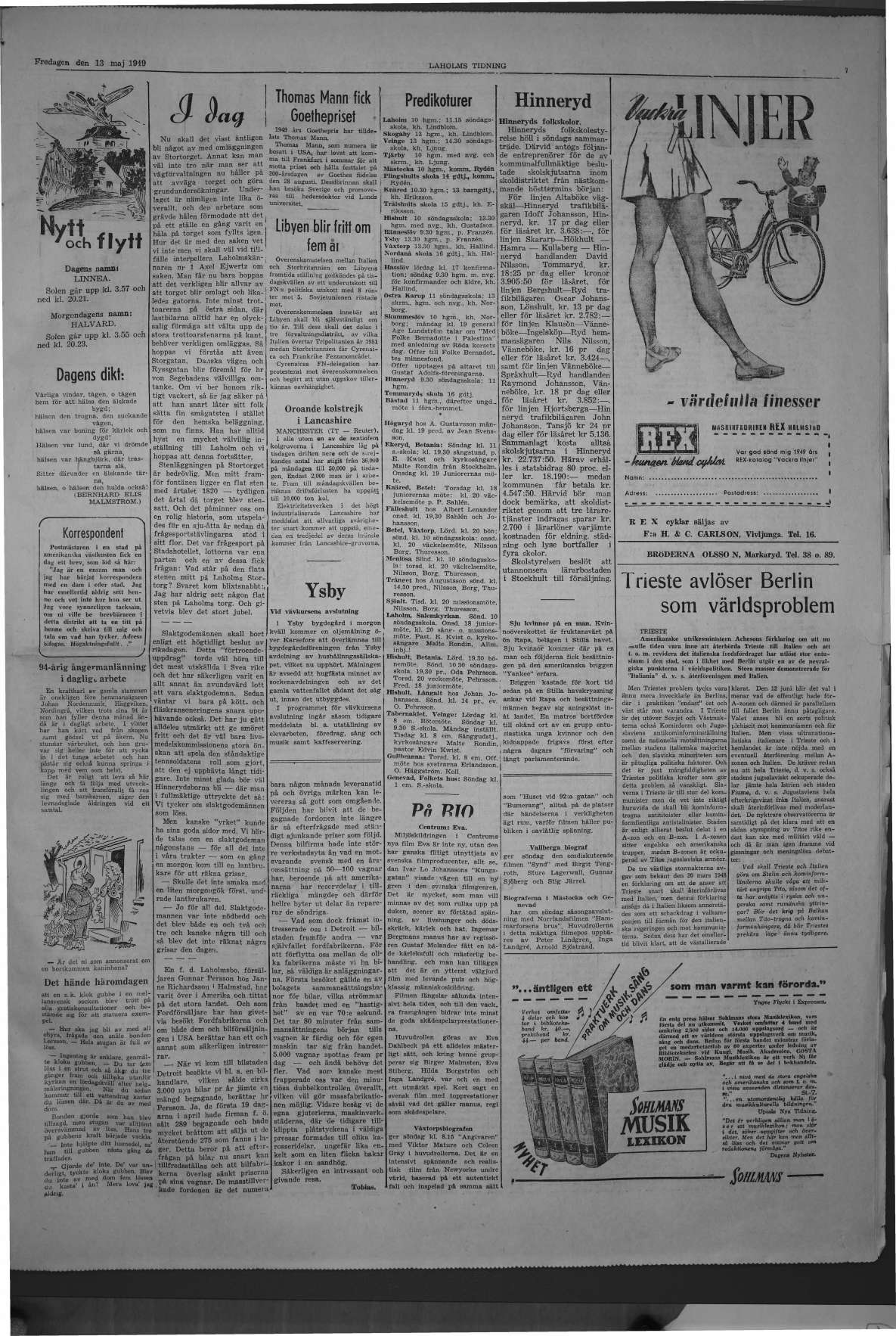 Laholms Tidning Fredag 13 maj 1949, sida 7