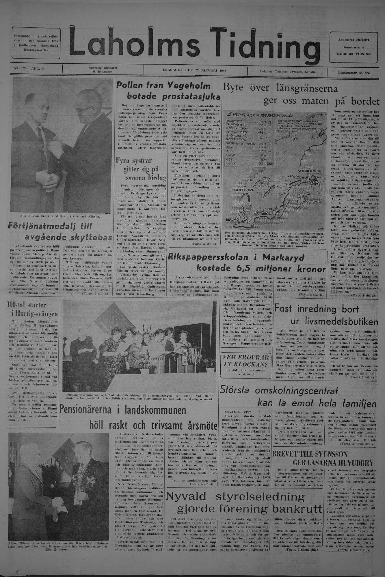 Laholms Tidning Lördag 27 januari 1968, sida 1