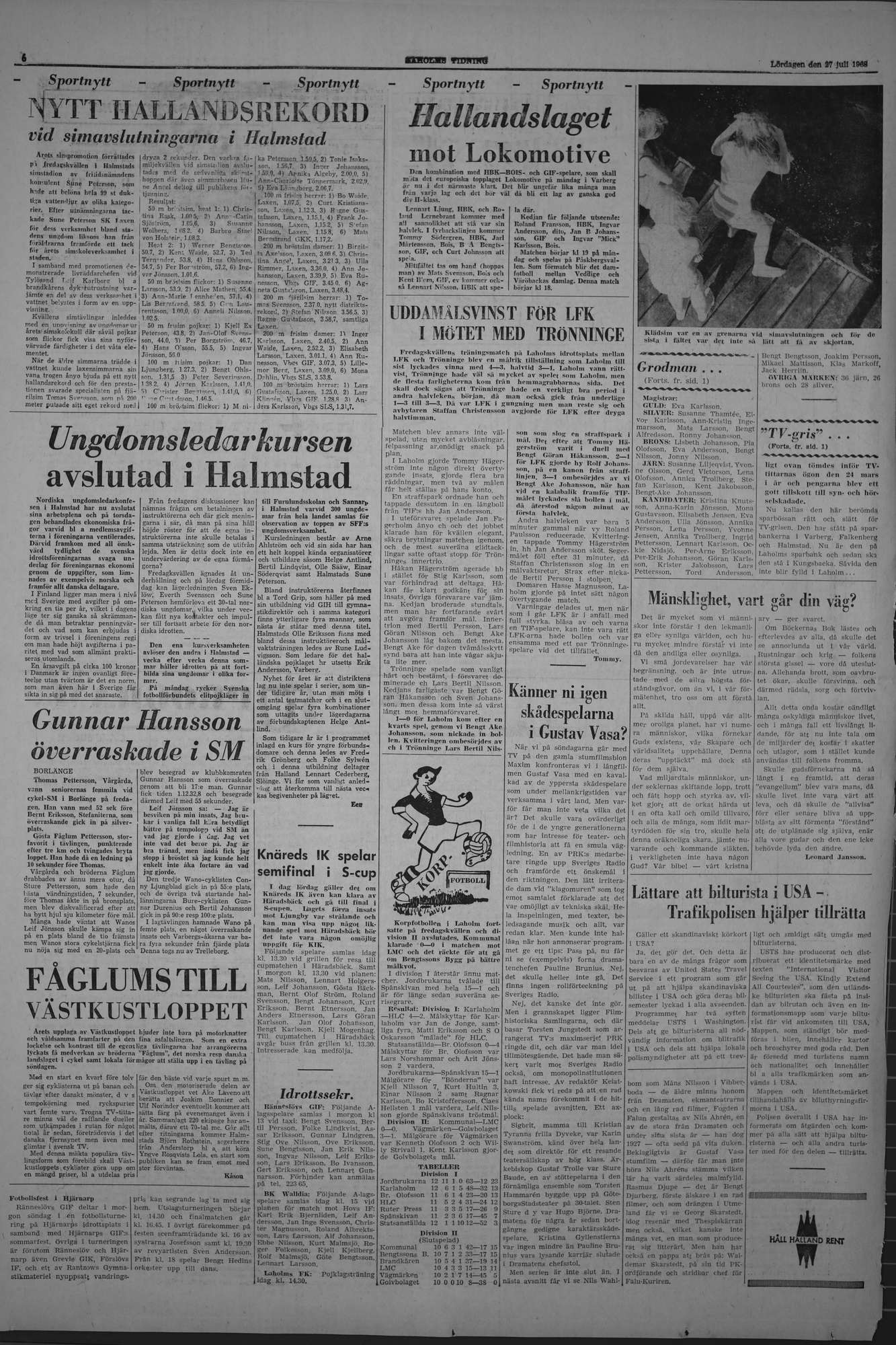 Laholms Tidning Lördag 27 juli 1968, sida 6
