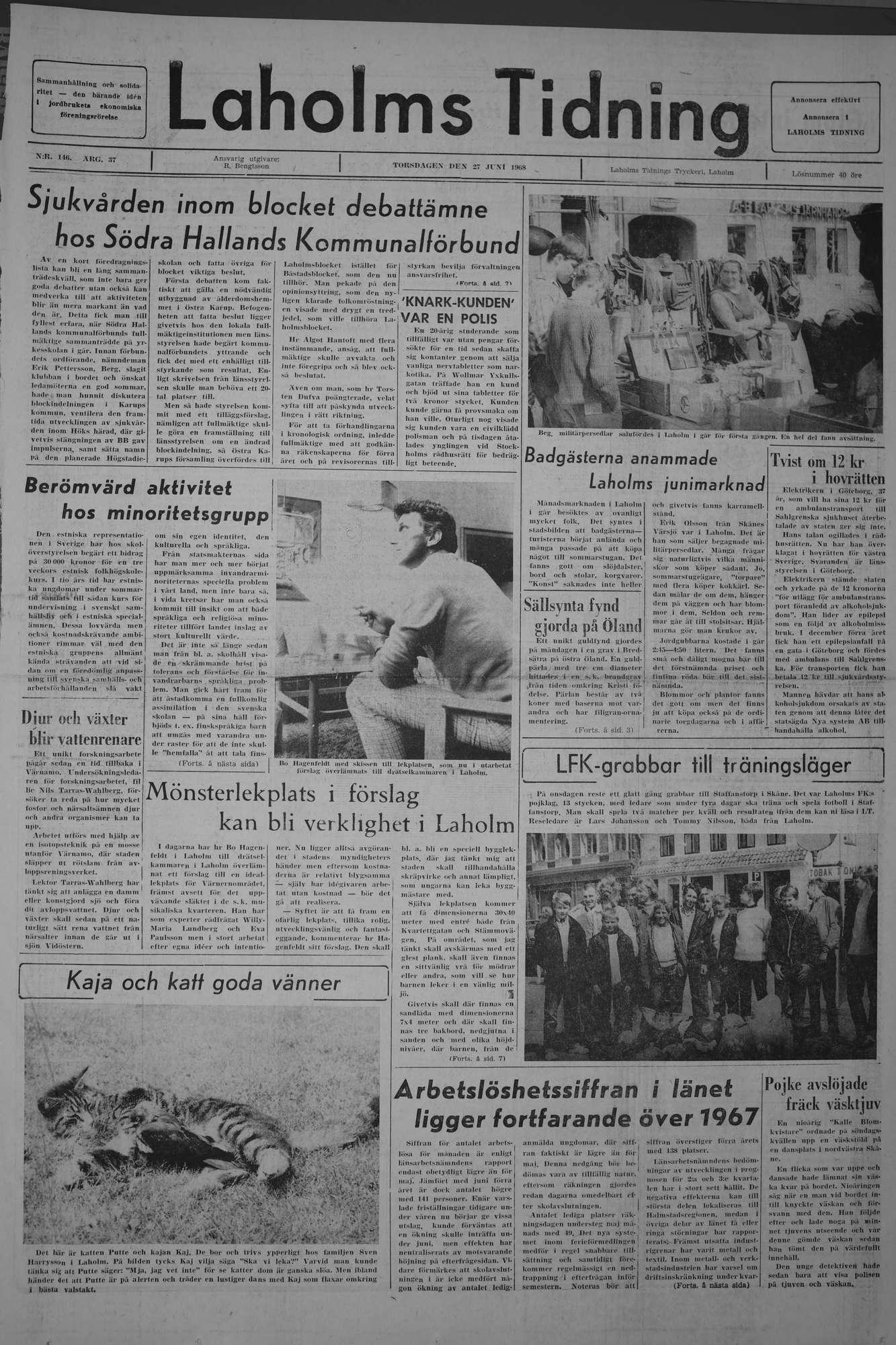 Laholms Tidning Torsdag 27 juni 1968, sida 1