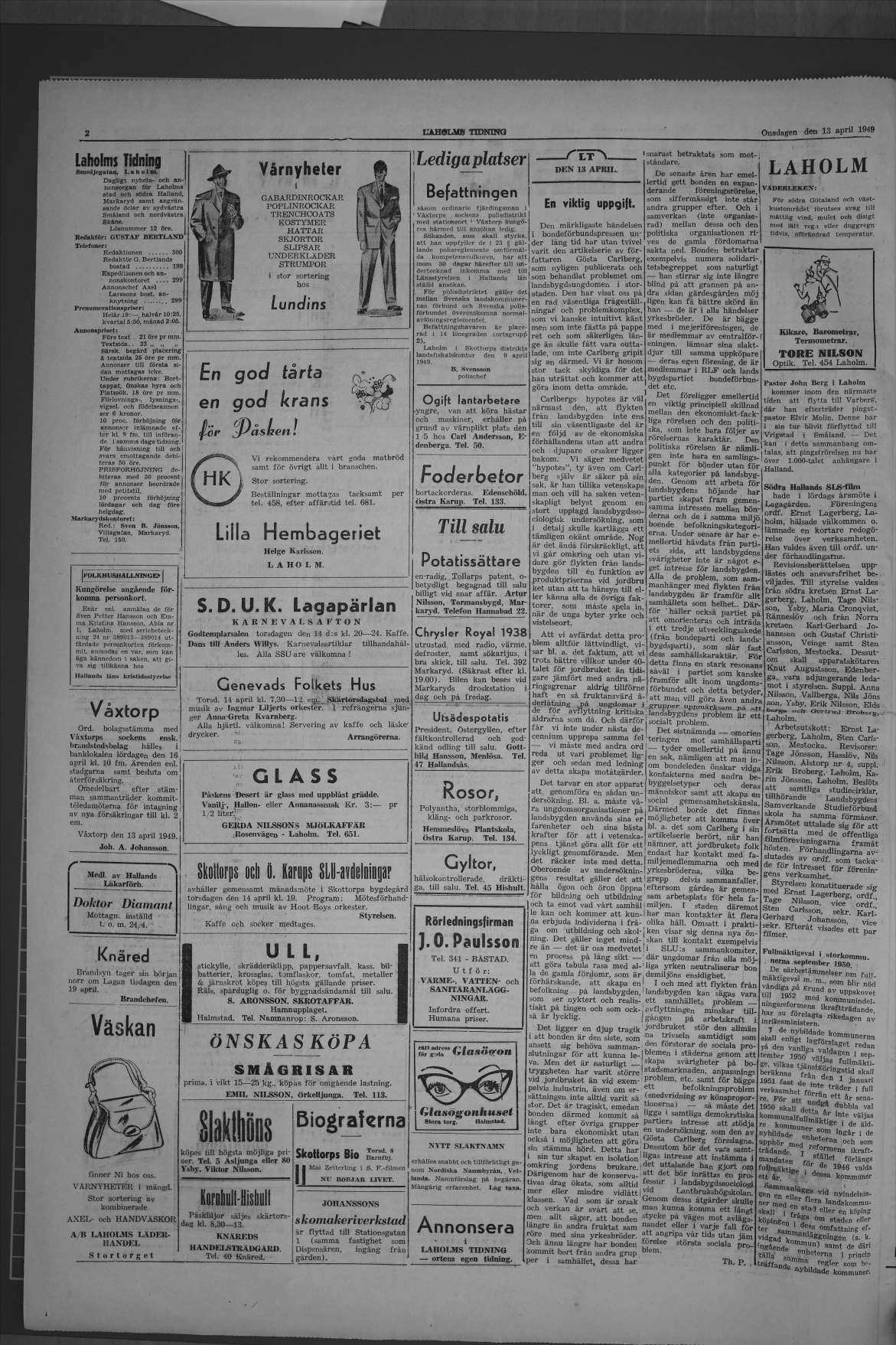 Laholms Tidning Onsdag 13 april 1949, sida 2